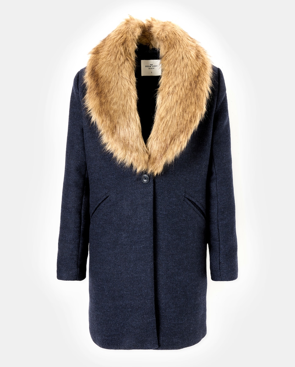 Sobretudo de Dupla Face Liso Azul-marinho-6