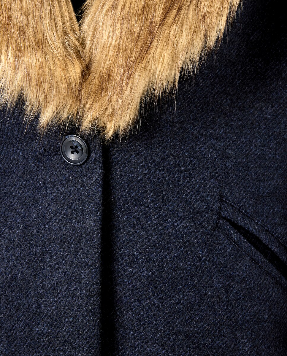 Sobretudo de Dupla Face Liso Azul-marinho-7