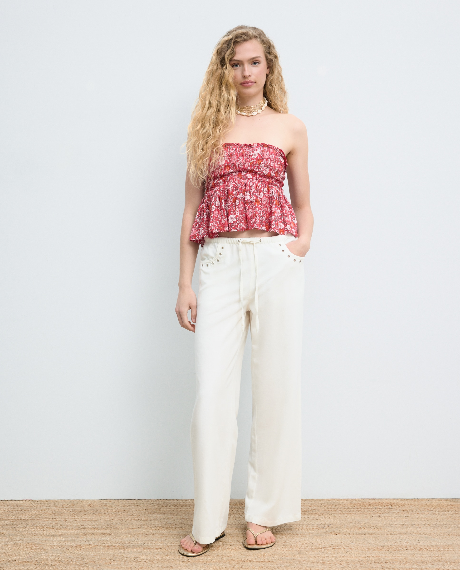 Imagen 1 de Pantalón largo de mujer con gomas - Green Coast - Blanco Blanco