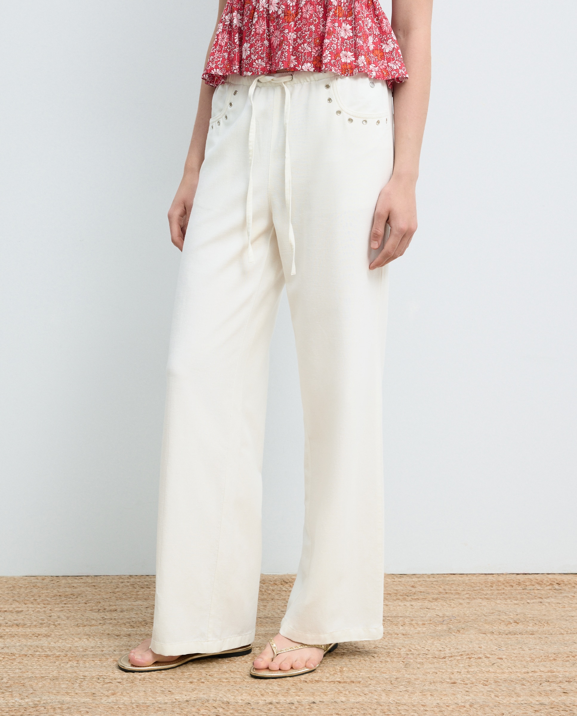 Imagen 2 de Pantalón largo de mujer con gomas - Green Coast - Blanco Blanco