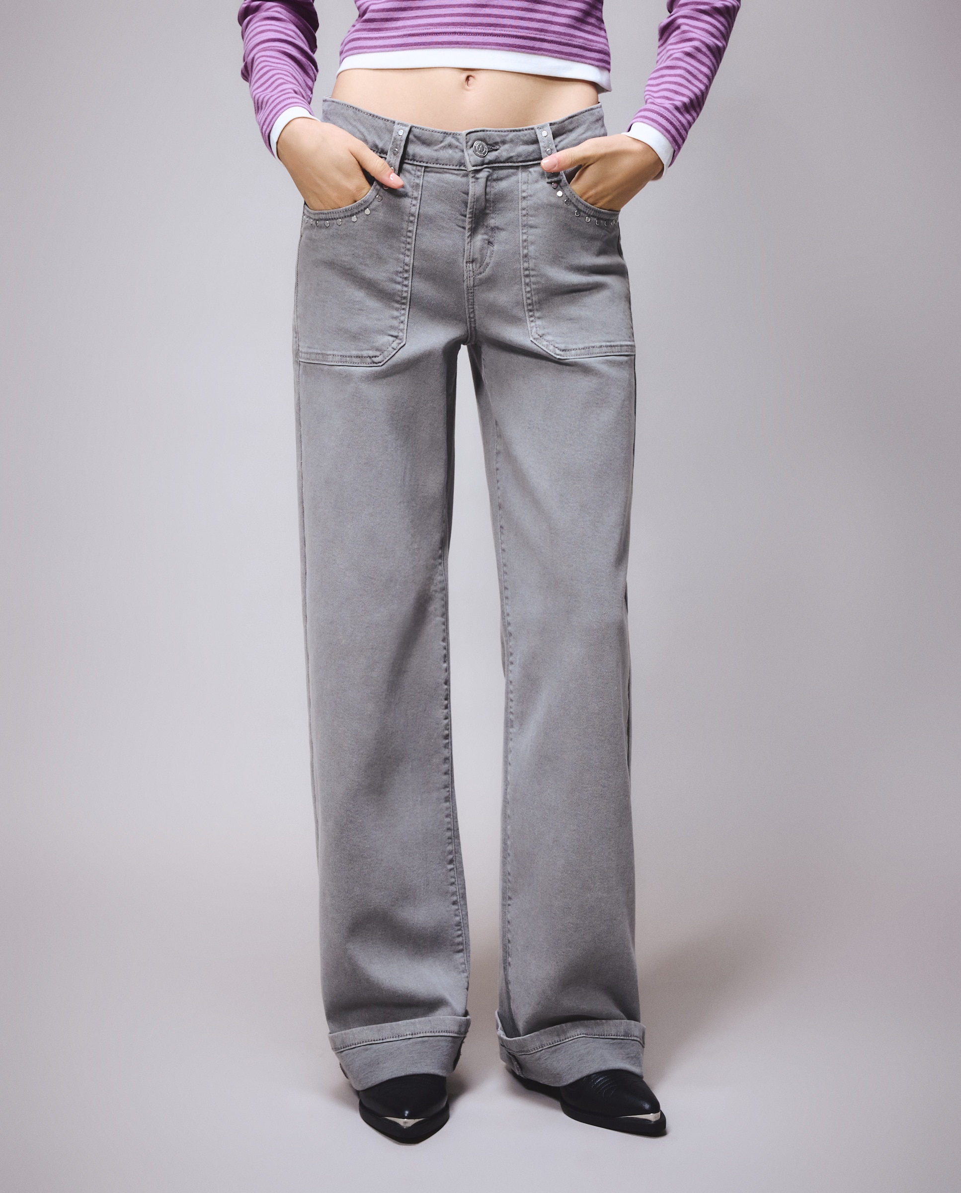 Imagen 2 de Pantalón de mujer wideleg carpintero - Green Coast - 820 Gris medio 820 Gris medio