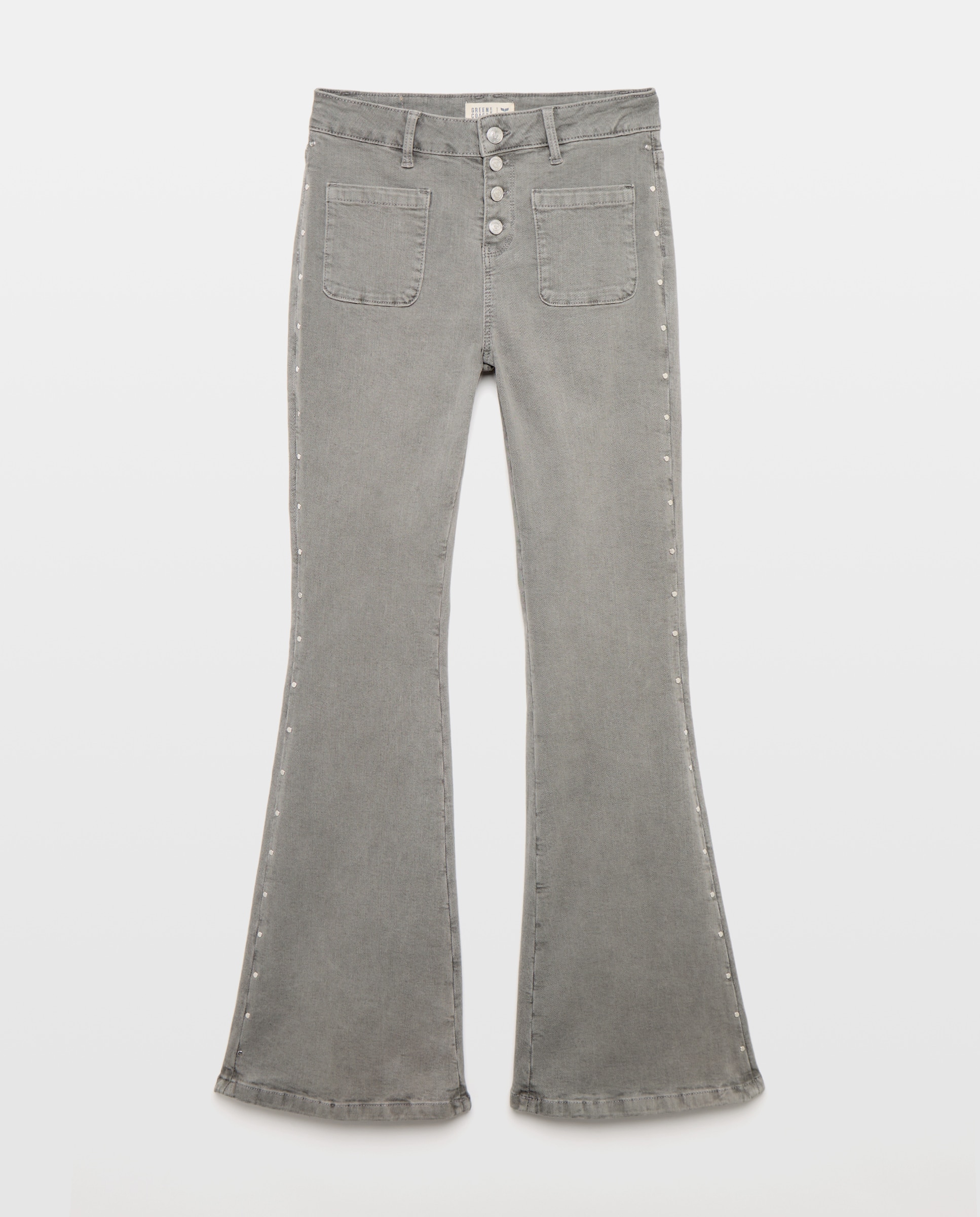 Imagen 4 de Pantalón campana de mujer con tachas - Green Coast - 820 Gris medio 820 Gris medio