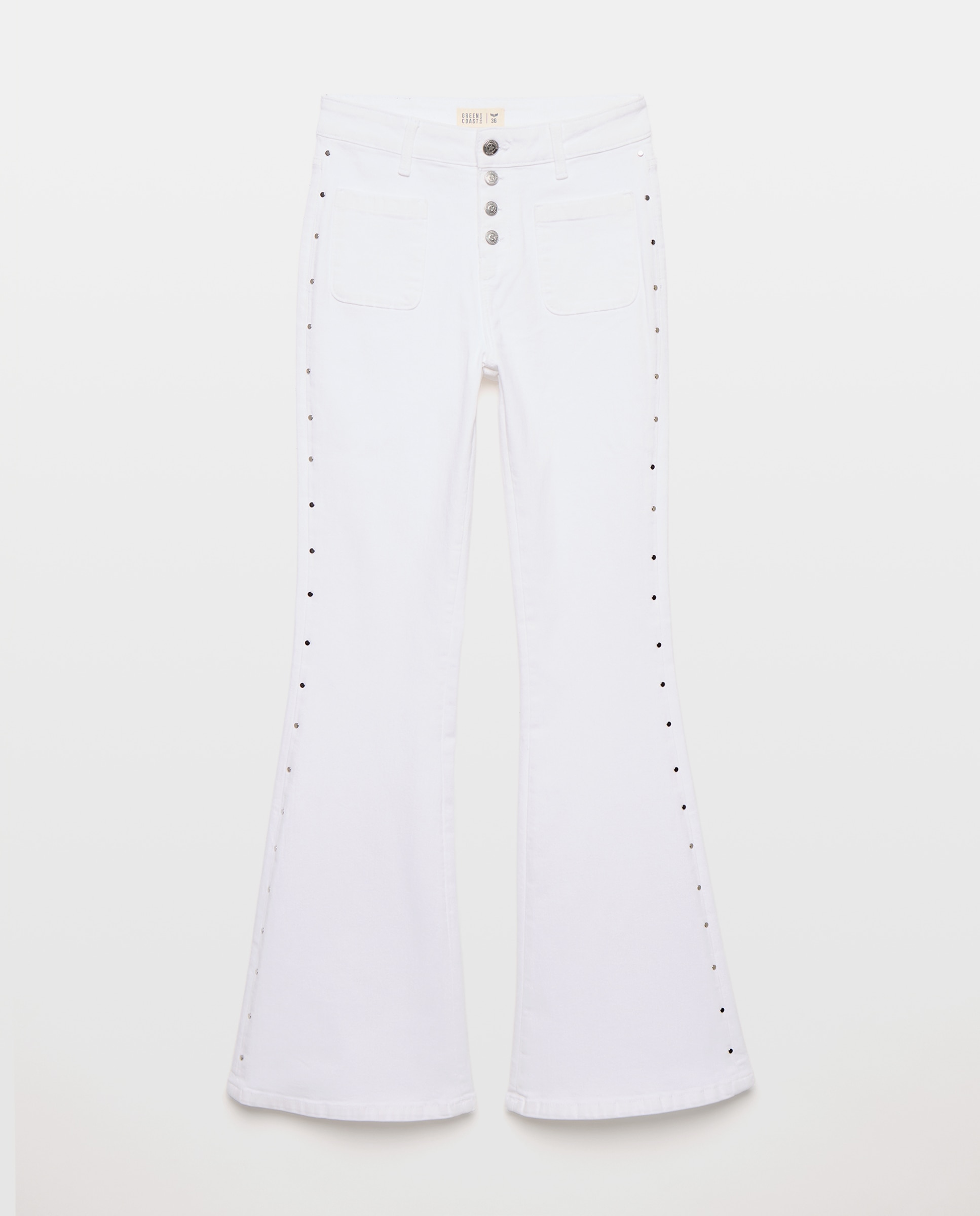 Imagen 4 de Pantalón campana de mujer con tachas - Green Coast - 120 Crudo 120 Crudo