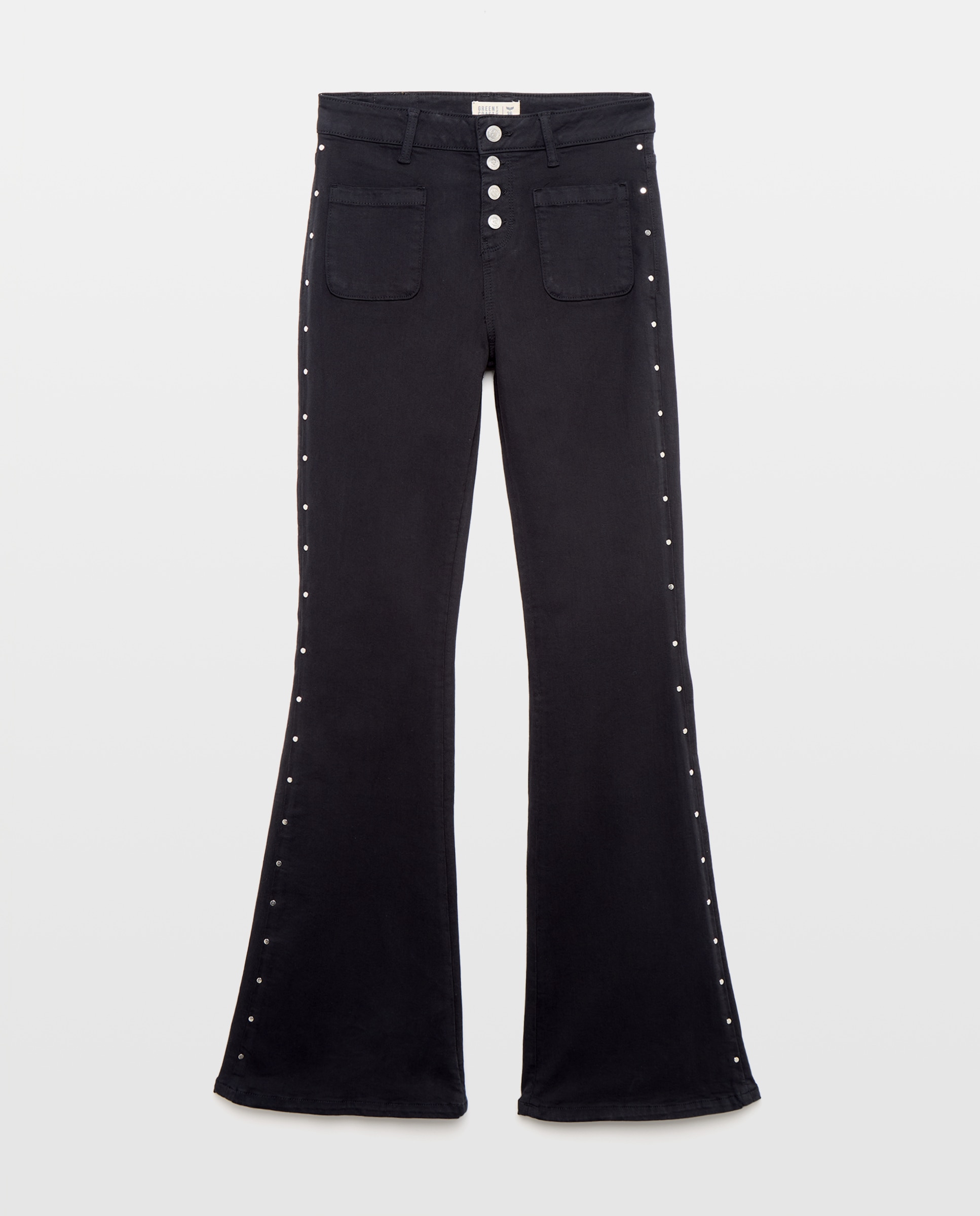 Imagen 4 de Pantalón campana de mujer con tachas - Green Coast - Negro Negro