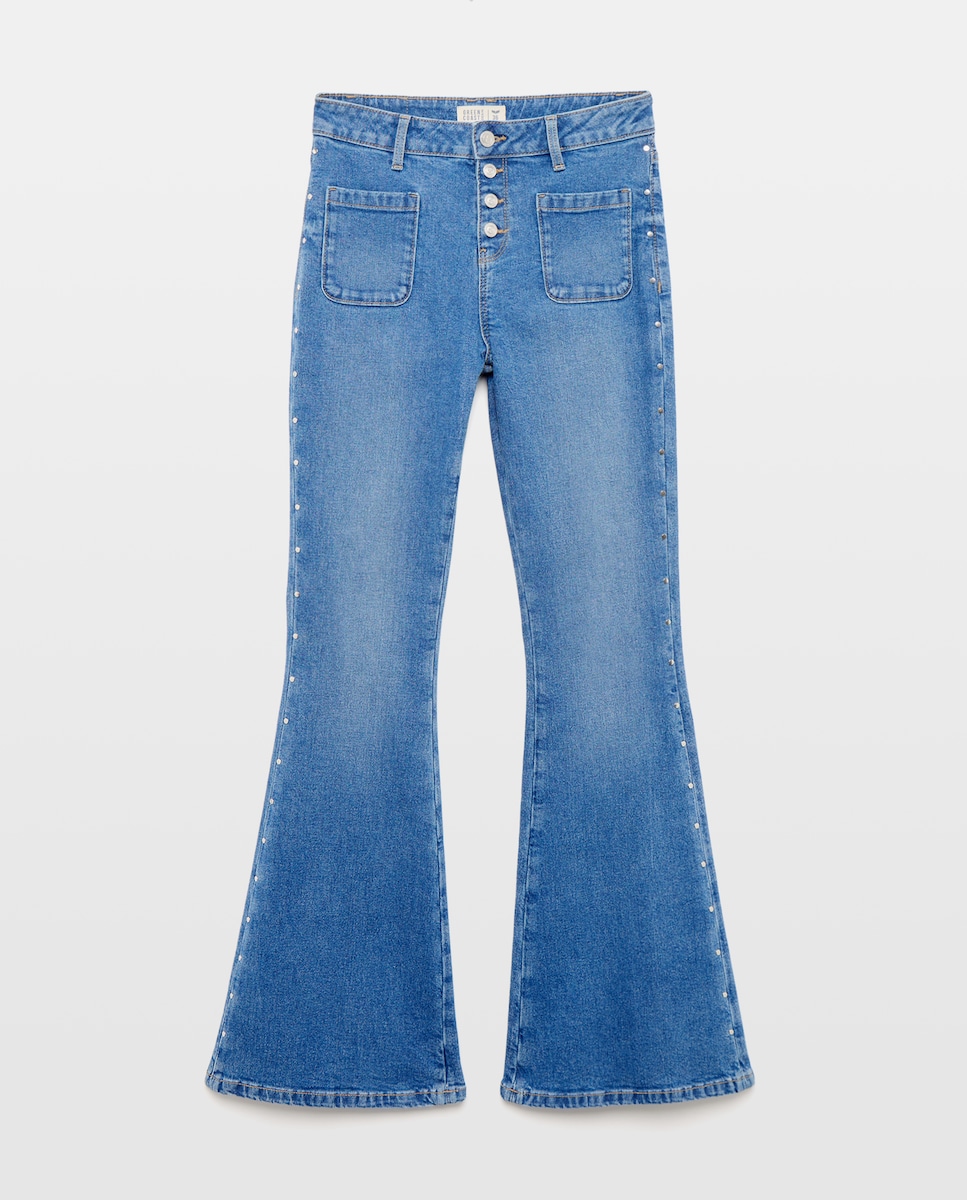 Imagen 0 de Pantalón campana de mujer con tachas Azul pálido