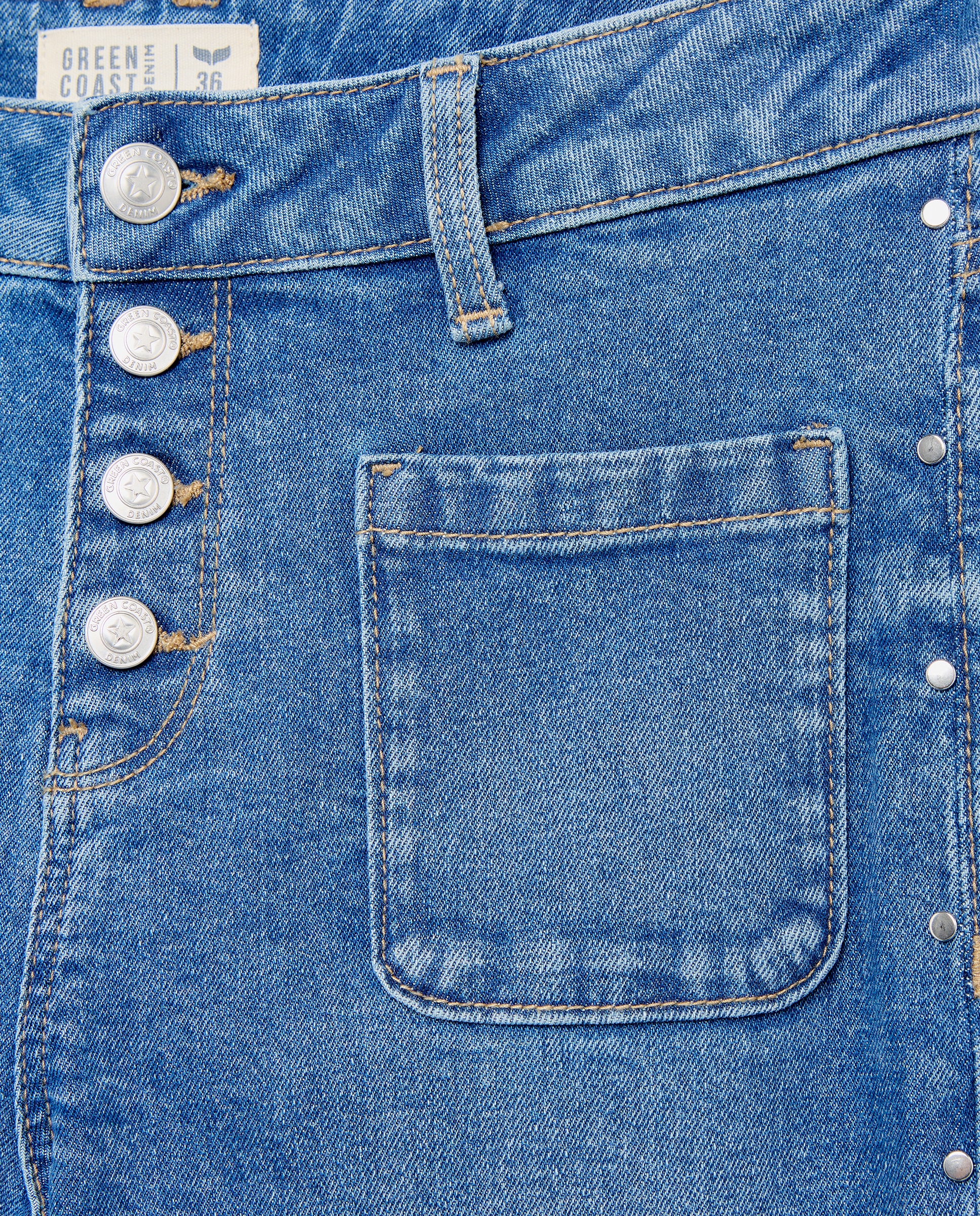 Calças à Boca de Sino com Tachas Azul pálido-5