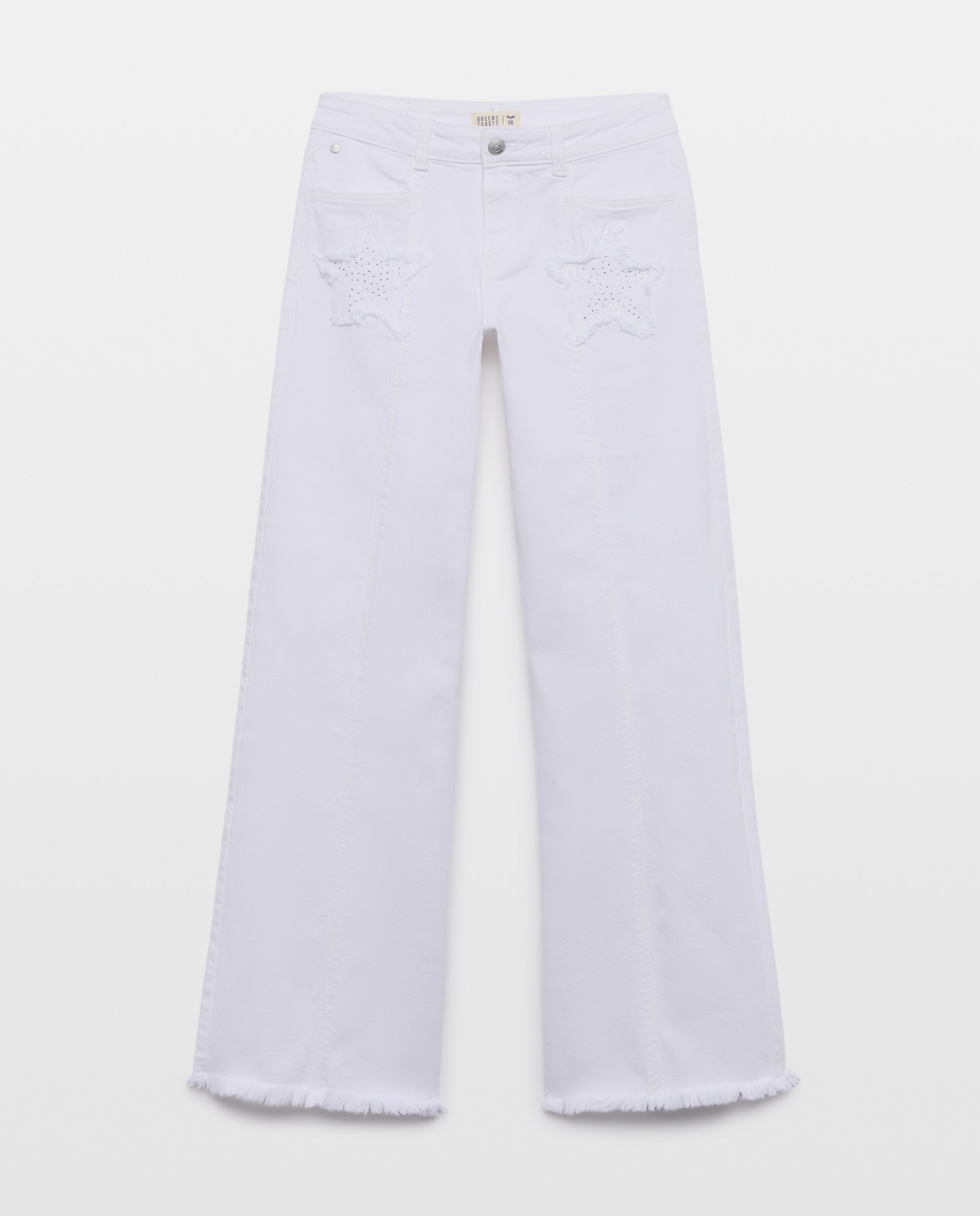Imagen 4 de Pantalón wide leg de mujer con estrellas y strass - Green Coast - Blanco Blanco