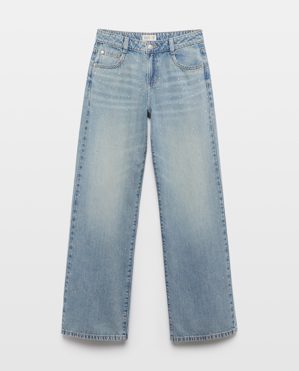 Imagen 0 de Pantalón recto de mujer con strass Azul pálido