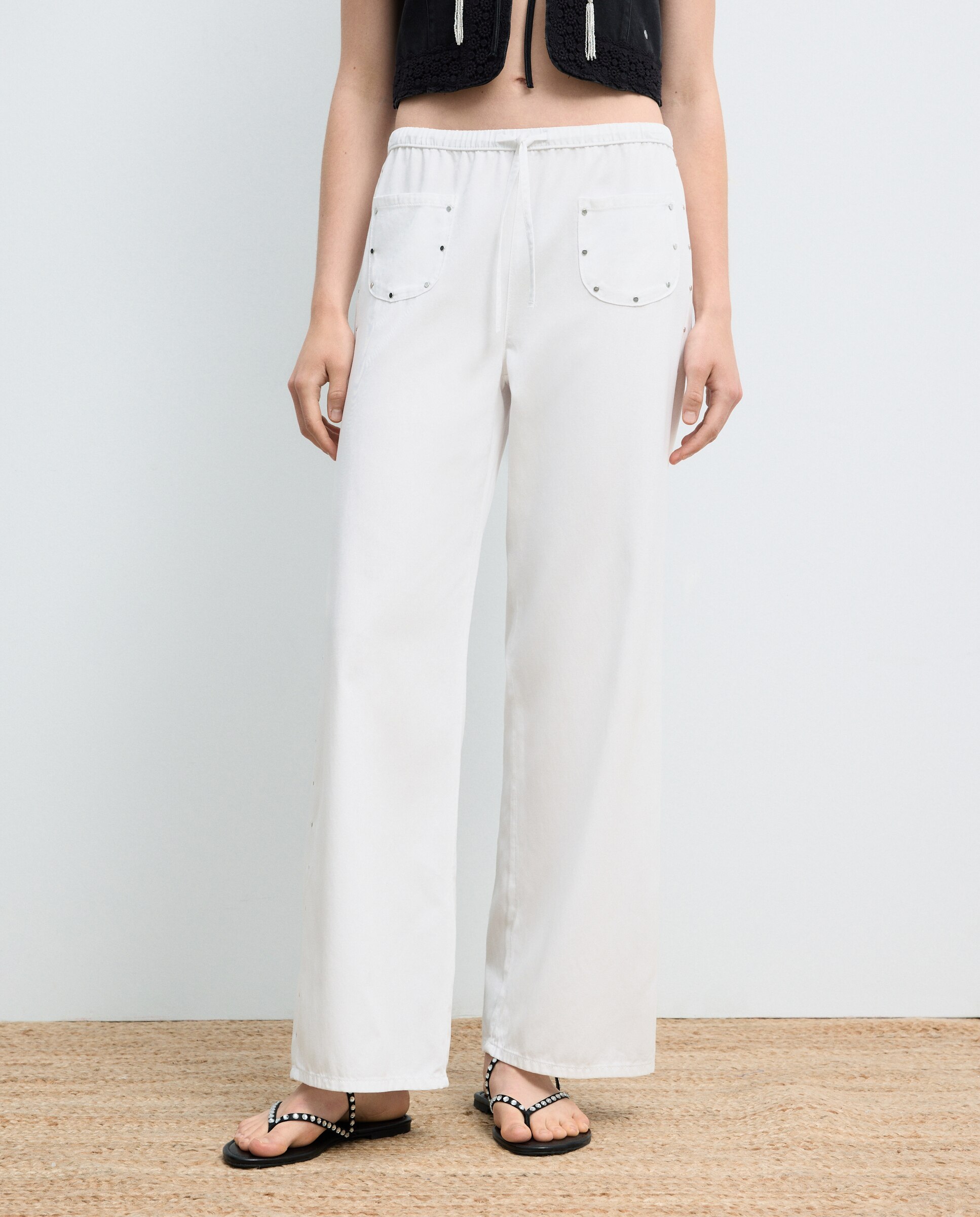 Imagen 2 de Pantalón gomas de mujer con tachas - Green Coast - Blanco Blanco