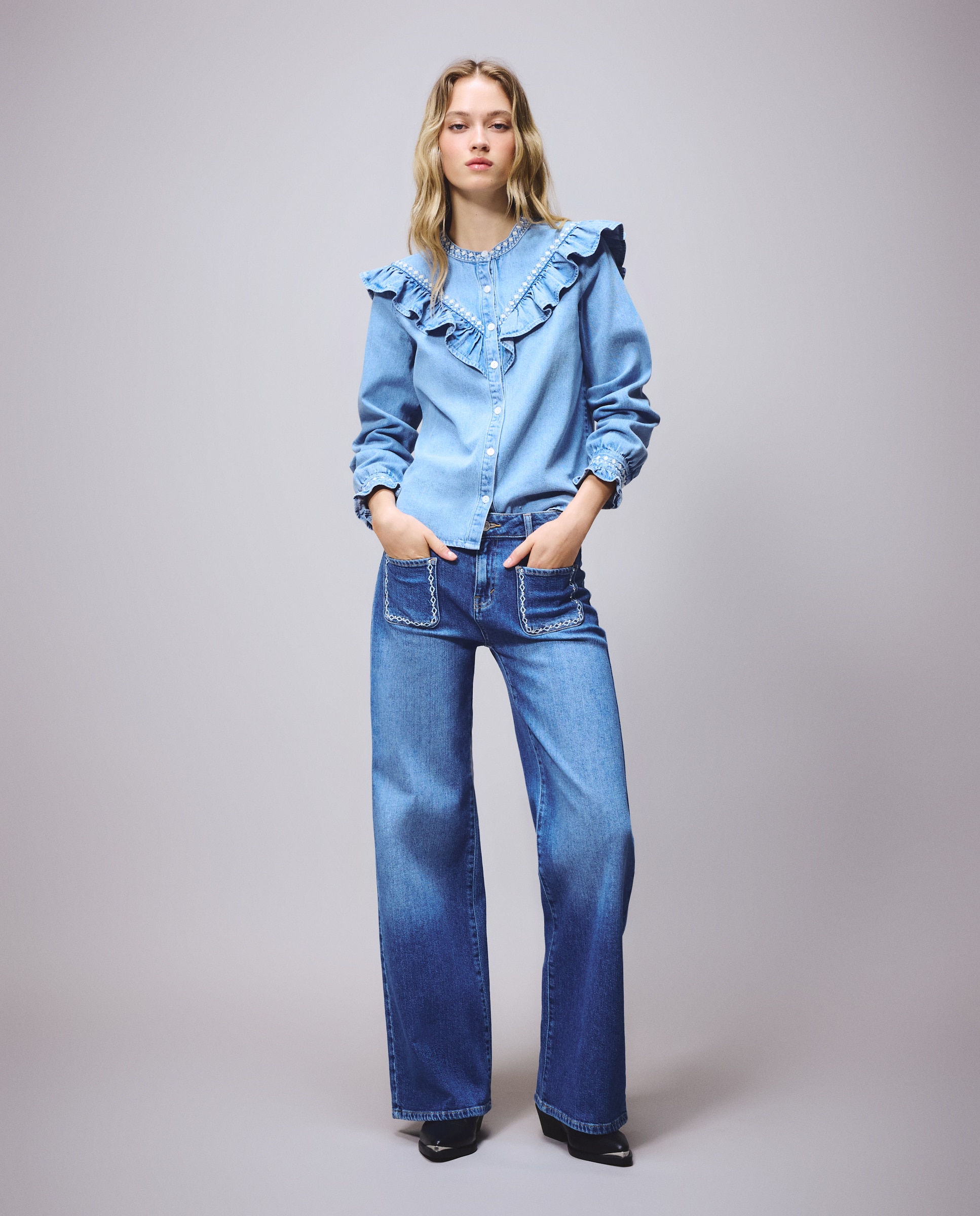 Imagen 1 de Pantalón wide leg de mujer con bolsillo delantero - Green Coast - Azul pálido Azul pálido