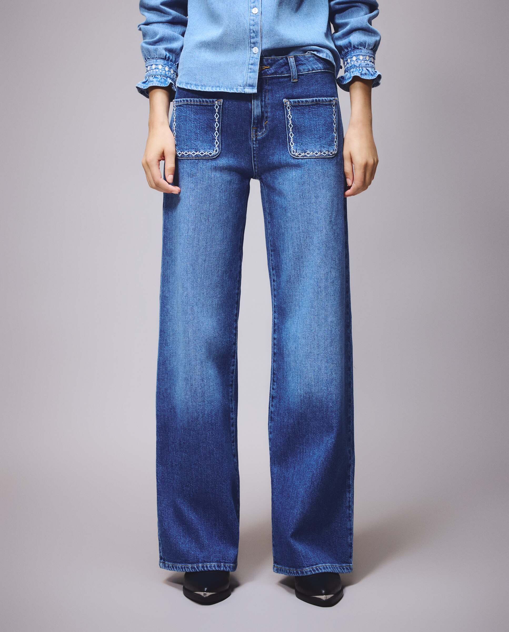 Imagen 2 de Pantalón wide leg de mujer con bolsillo delantero - Green Coast - Azul pálido Azul pálido