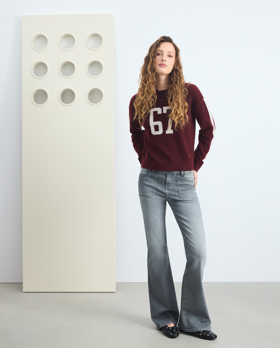 Imagen 0 de Pantalón de campana de mujer con cintura montada Ciruela