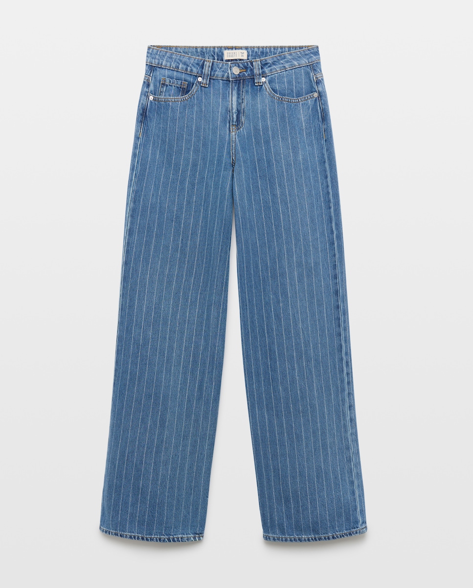 Imagen 0 de Pantalón recto de mujer con rayas lurex Azul Suave