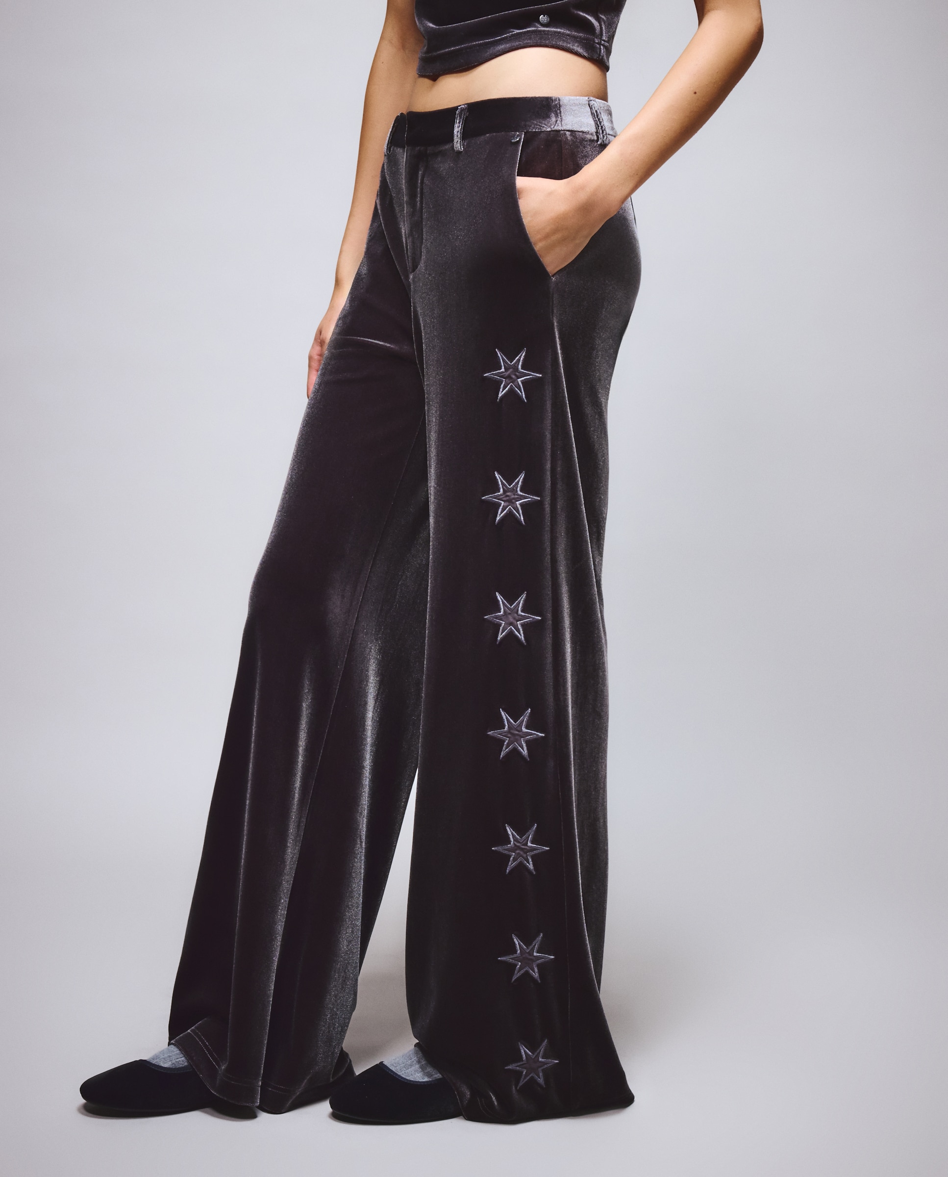 Pantalón velvet estrellas mujer - Green Coast - 820 Gris medio 820 Gris medio-2