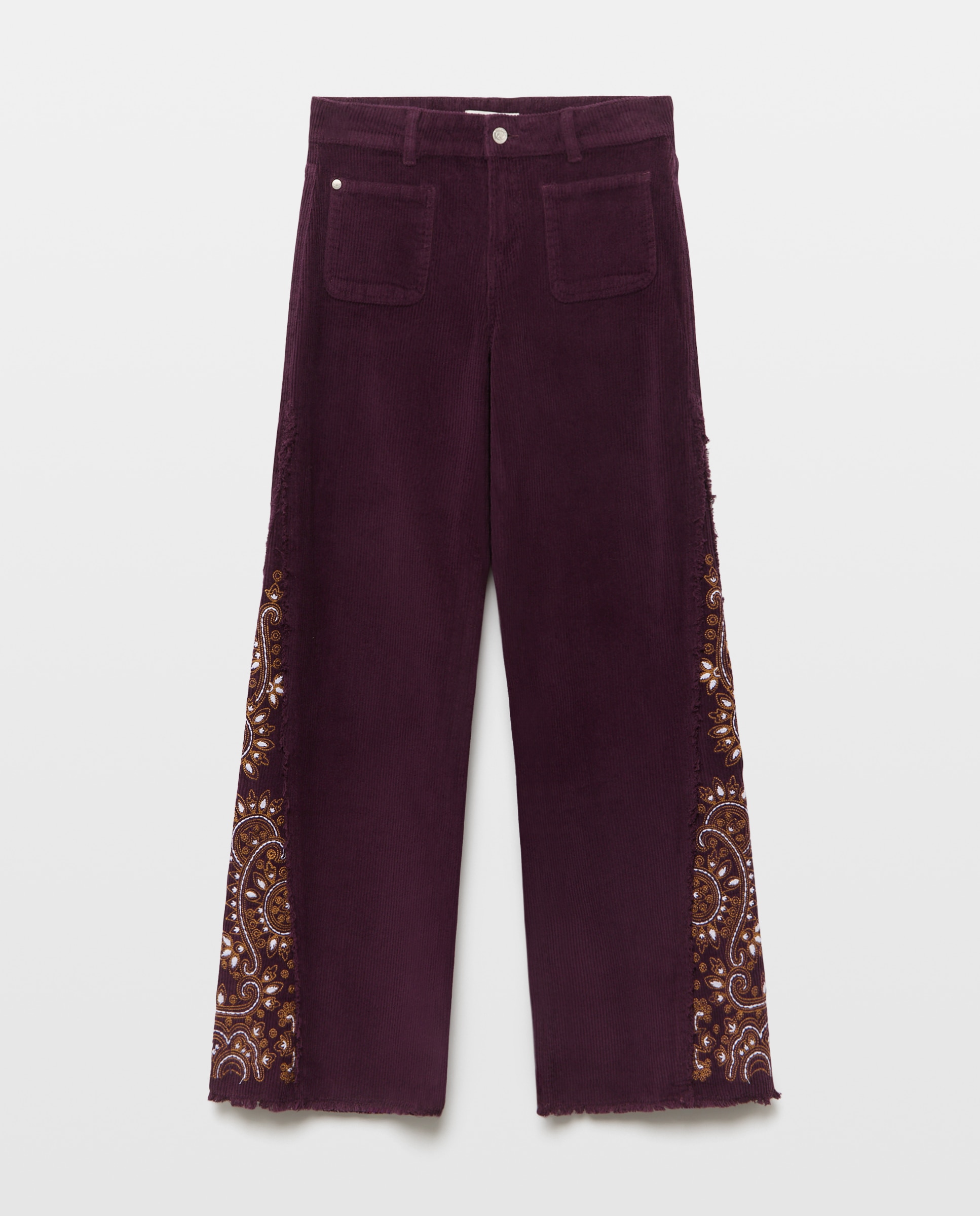 Pantalón pana bordado quilla mujer - Green Coast - 291 Berenjena 291 Berenjena-4