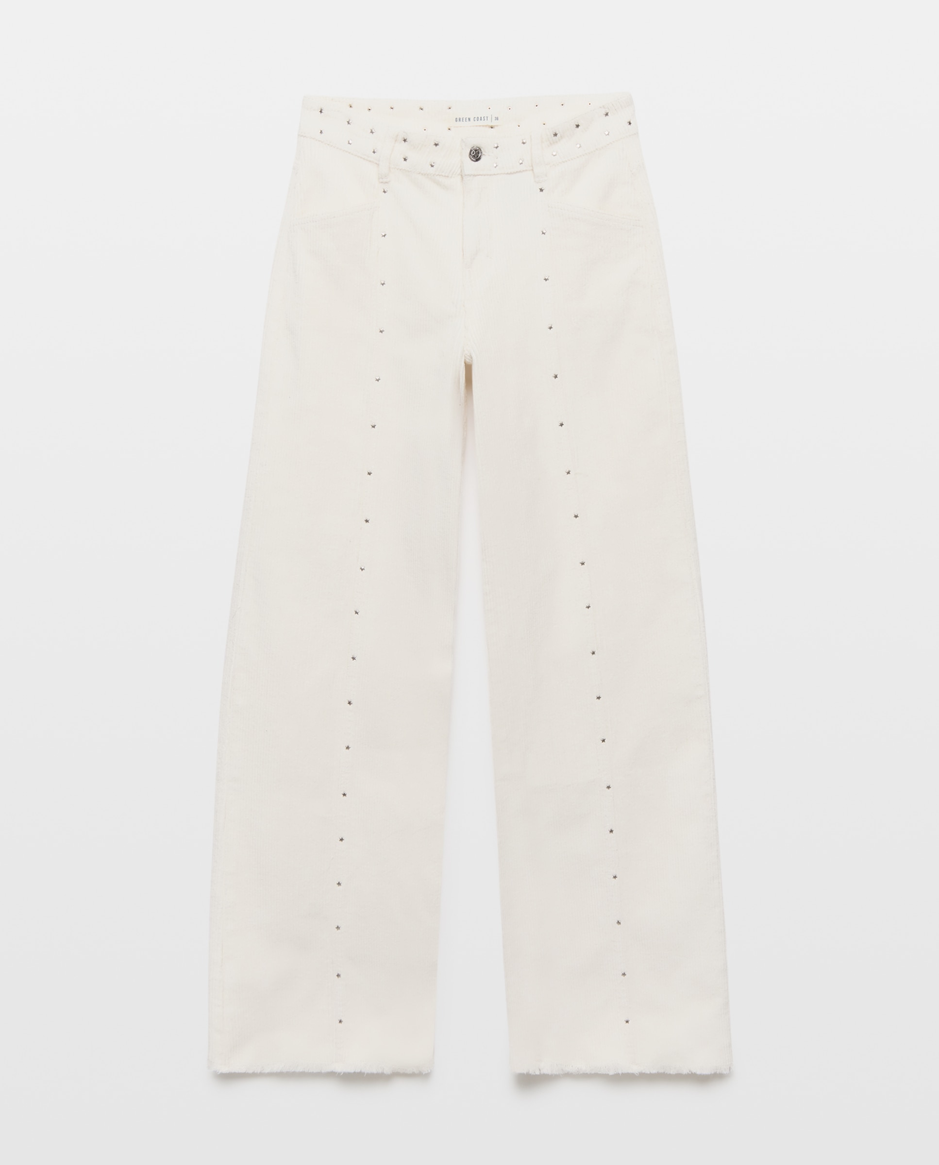 Pantalón wide leg tachas pana mujer - Green Coast - 120 Crudo 120 Crudo-4