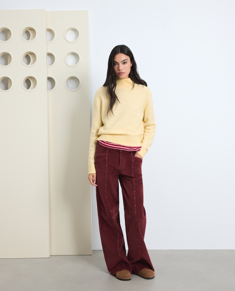 Imagen 0 de Pantalón wide leg tachas pana mujer 230 Rosa oscuro