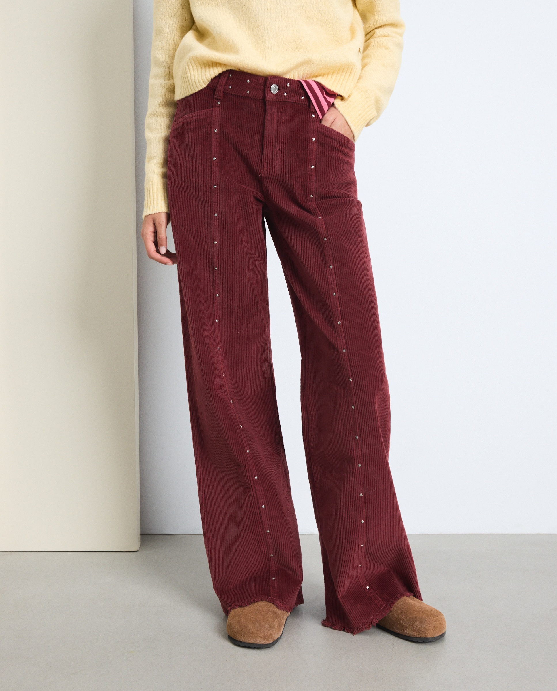 Pantalón wide leg tachas pana mujer - Green Coast - 230 Rosa oscuro 230 Rosa oscuro-2
