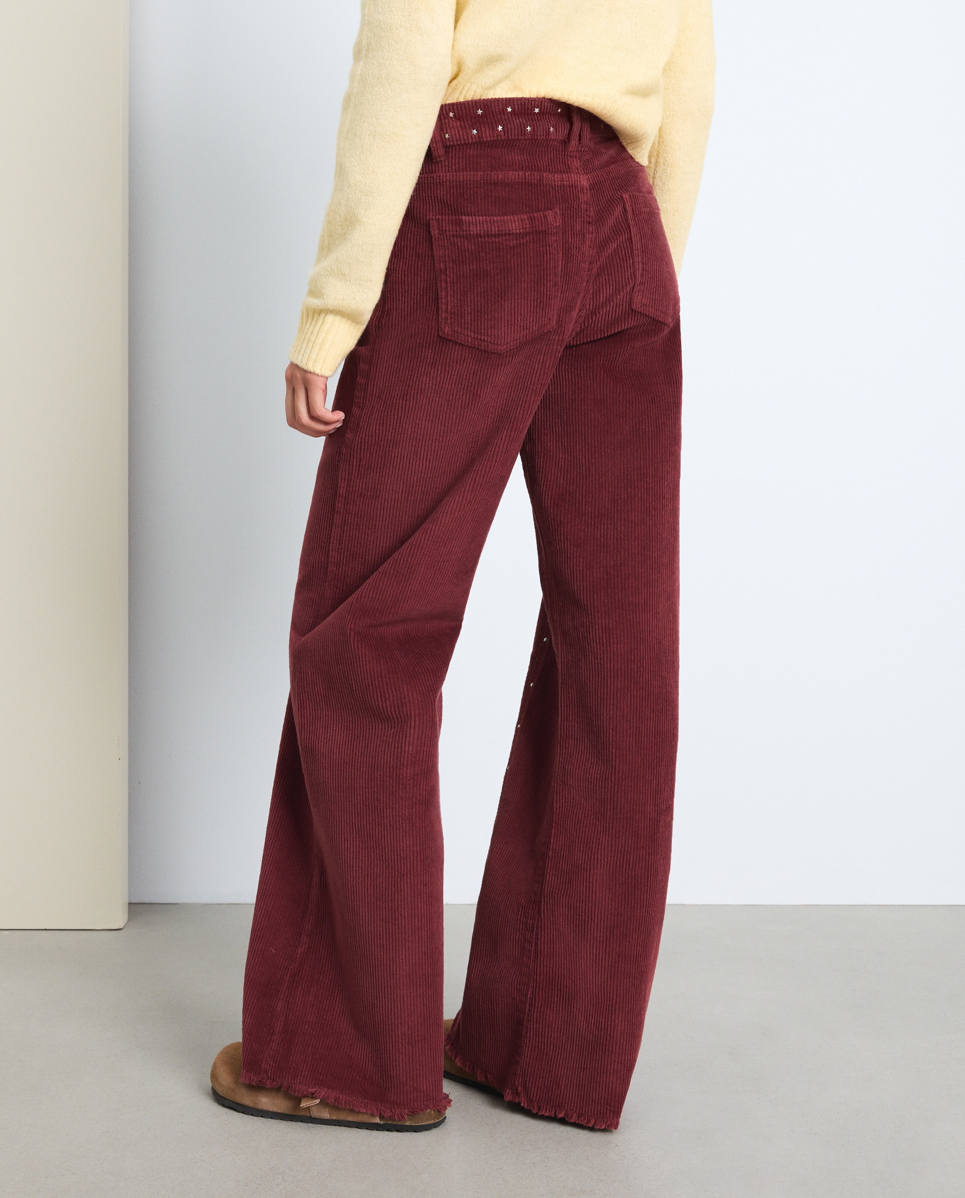 Pantalón wide leg tachas pana mujer - Green Coast - 230 Rosa oscuro 230 Rosa oscuro-3