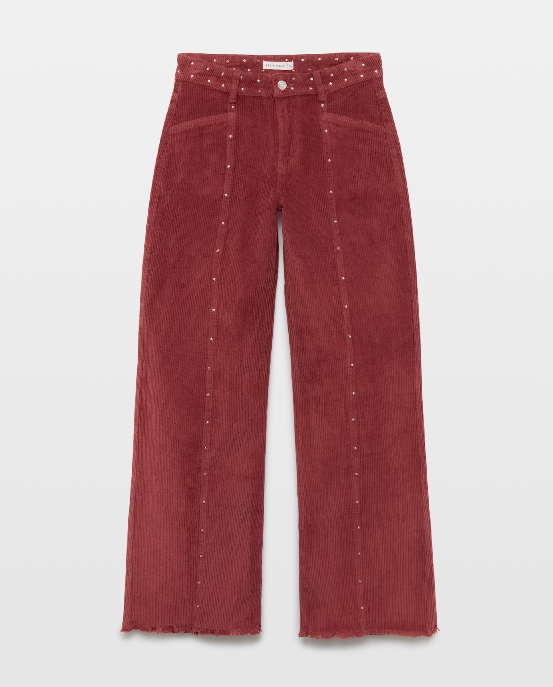 Pantalón wide leg tachas pana mujer - Green Coast - 230 Rosa oscuro 230 Rosa oscuro-4