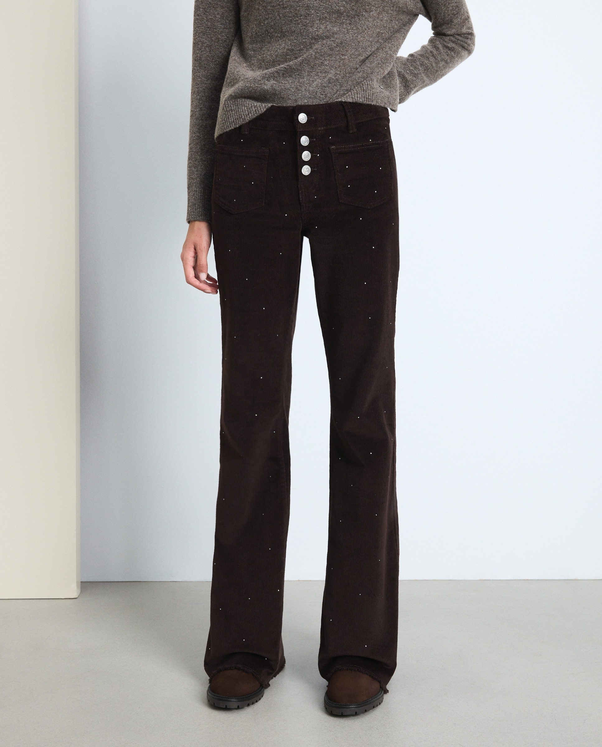 Pantalón campana strass pana mujer - Green Coast - Marrón Marrón-2