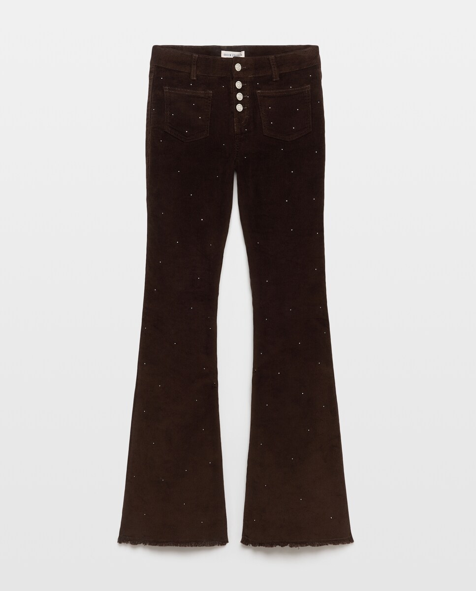 Imagen 0 de Pantalón campana strass pana mujer Marrón