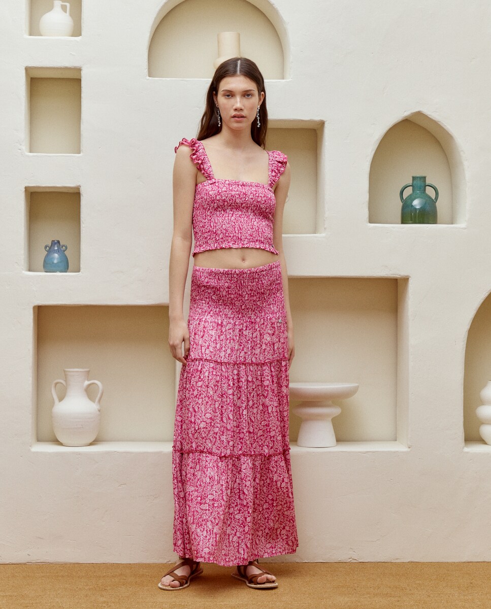 Saia Comprida com Cintura de Favos de Mel Buganvília-1