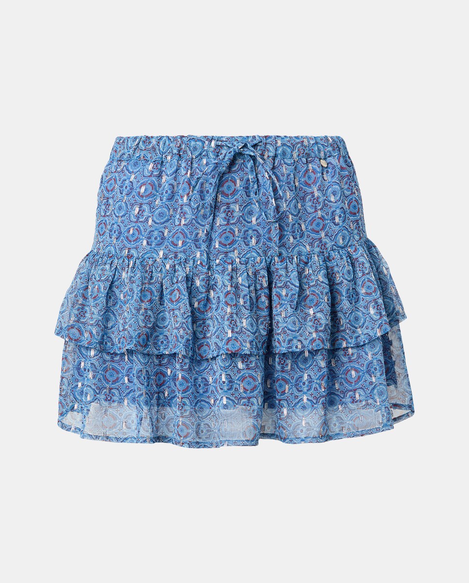 Saia de Chiffon Smock com Folho Duplo 400 Azul-4