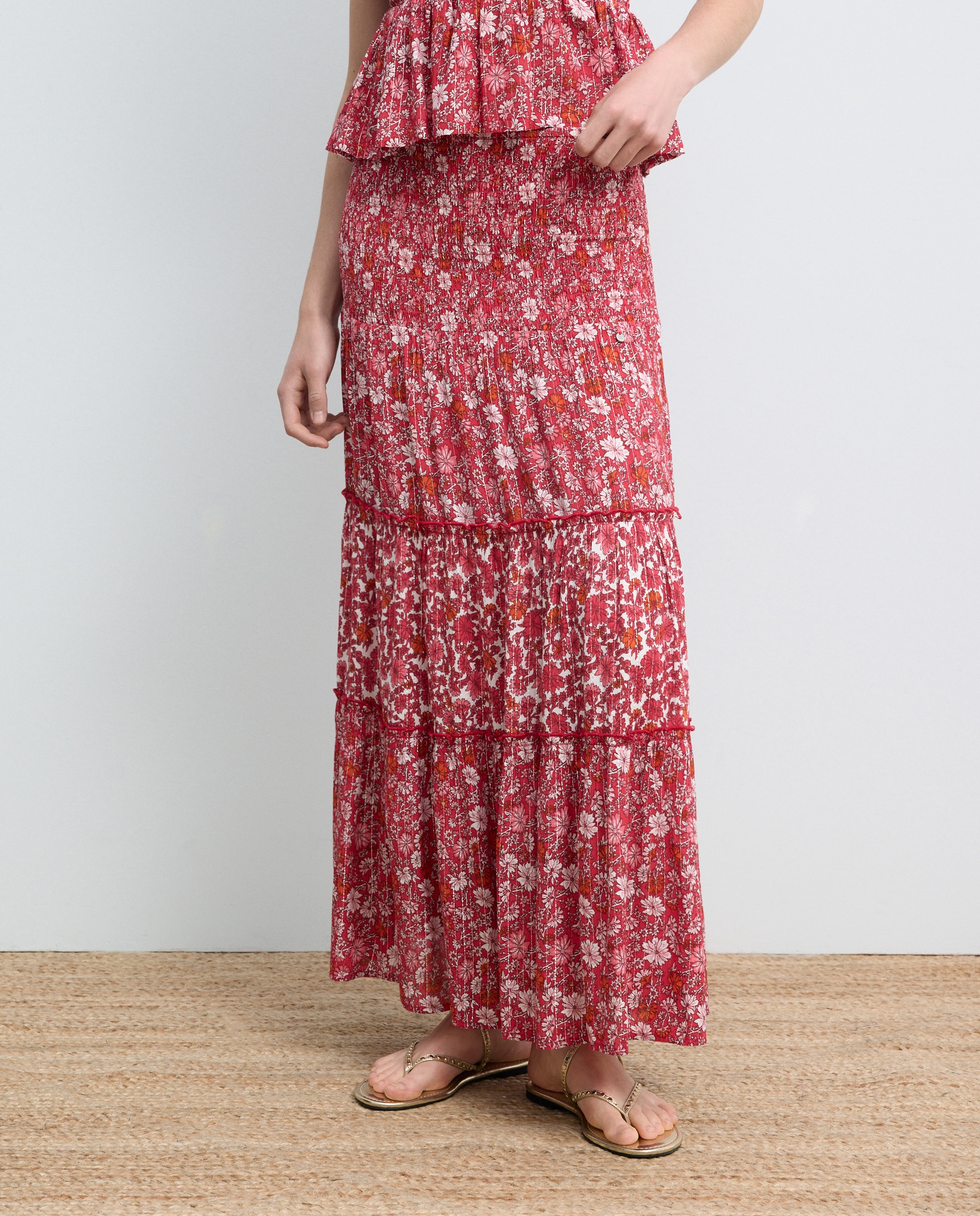 Saia Estampada Comprida 600 Vermelho-2
