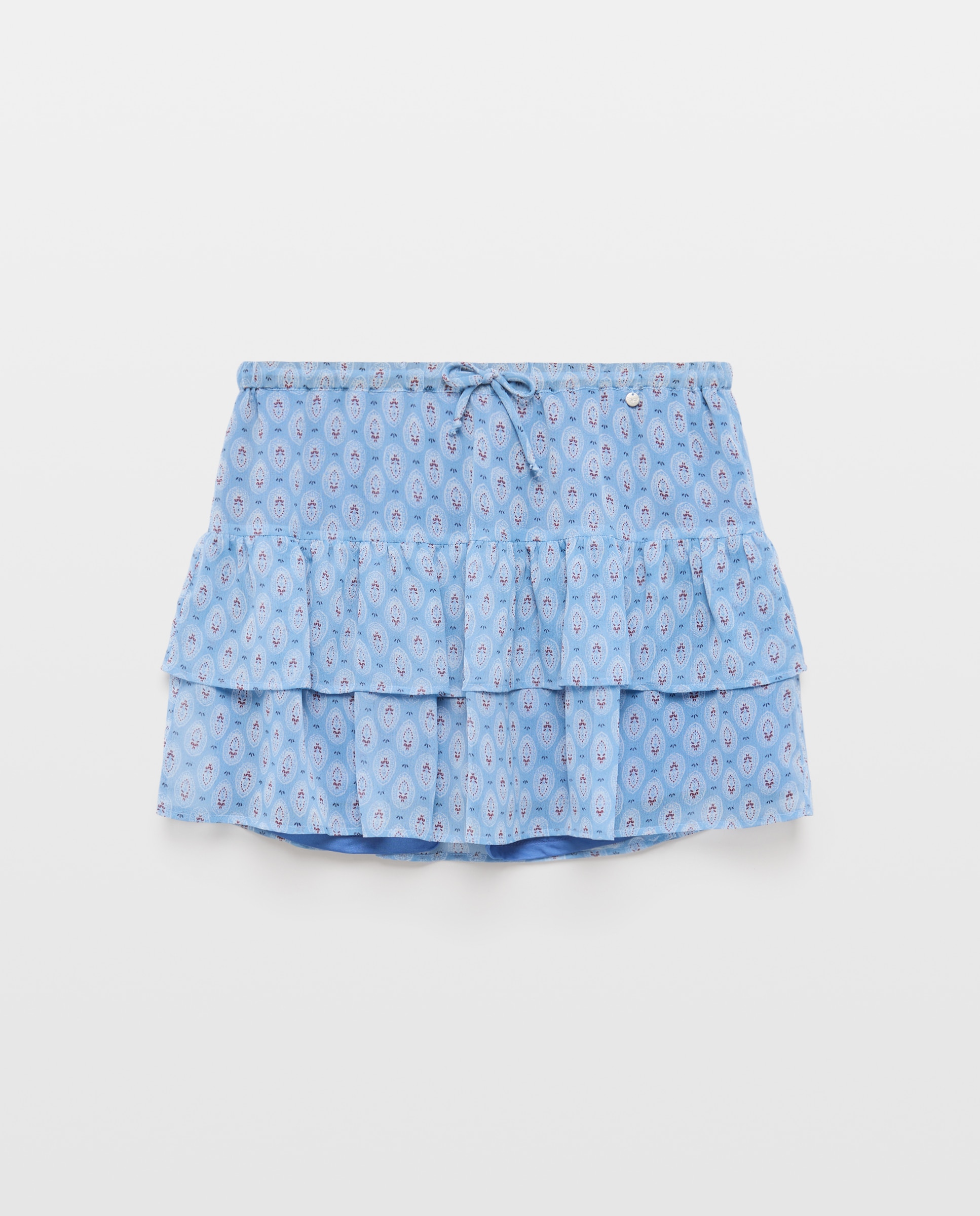 Saia de Folhos com Estampado de Chiffon Azul Intenso-4