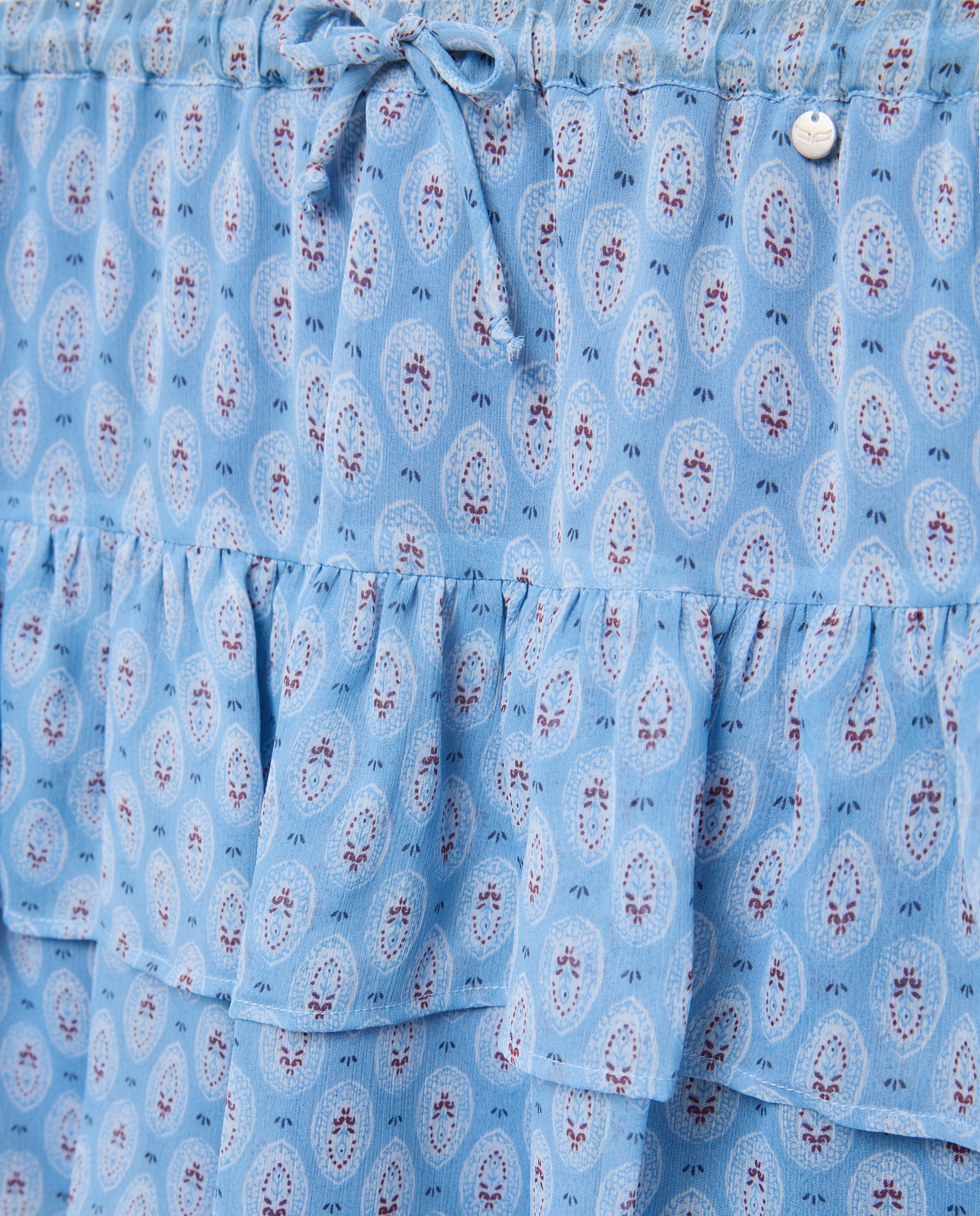 Saia de Folhos com Estampado de Chiffon Azul Intenso-5