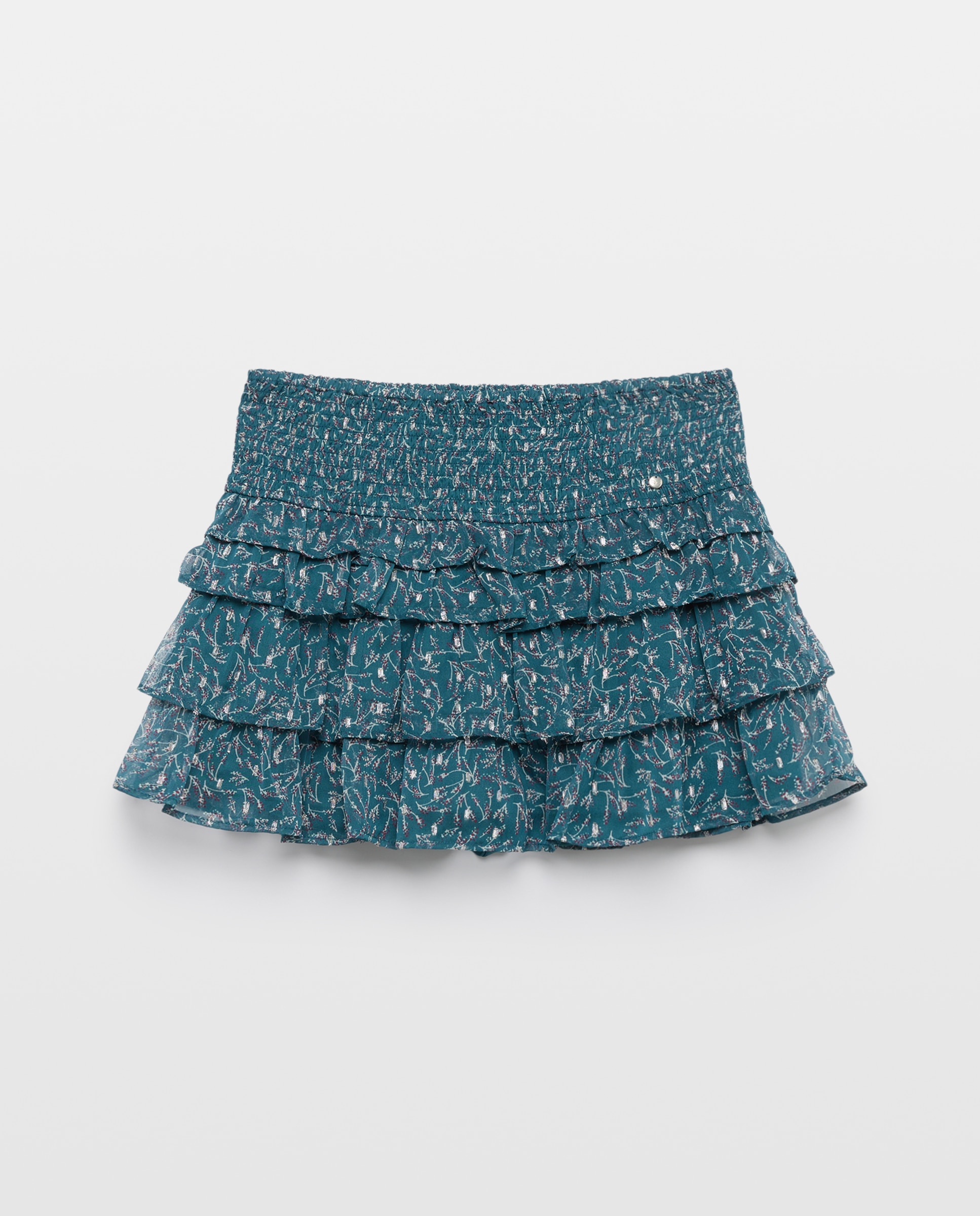 Saia com Elástico, Folhos e Estampado Verde Pato-4