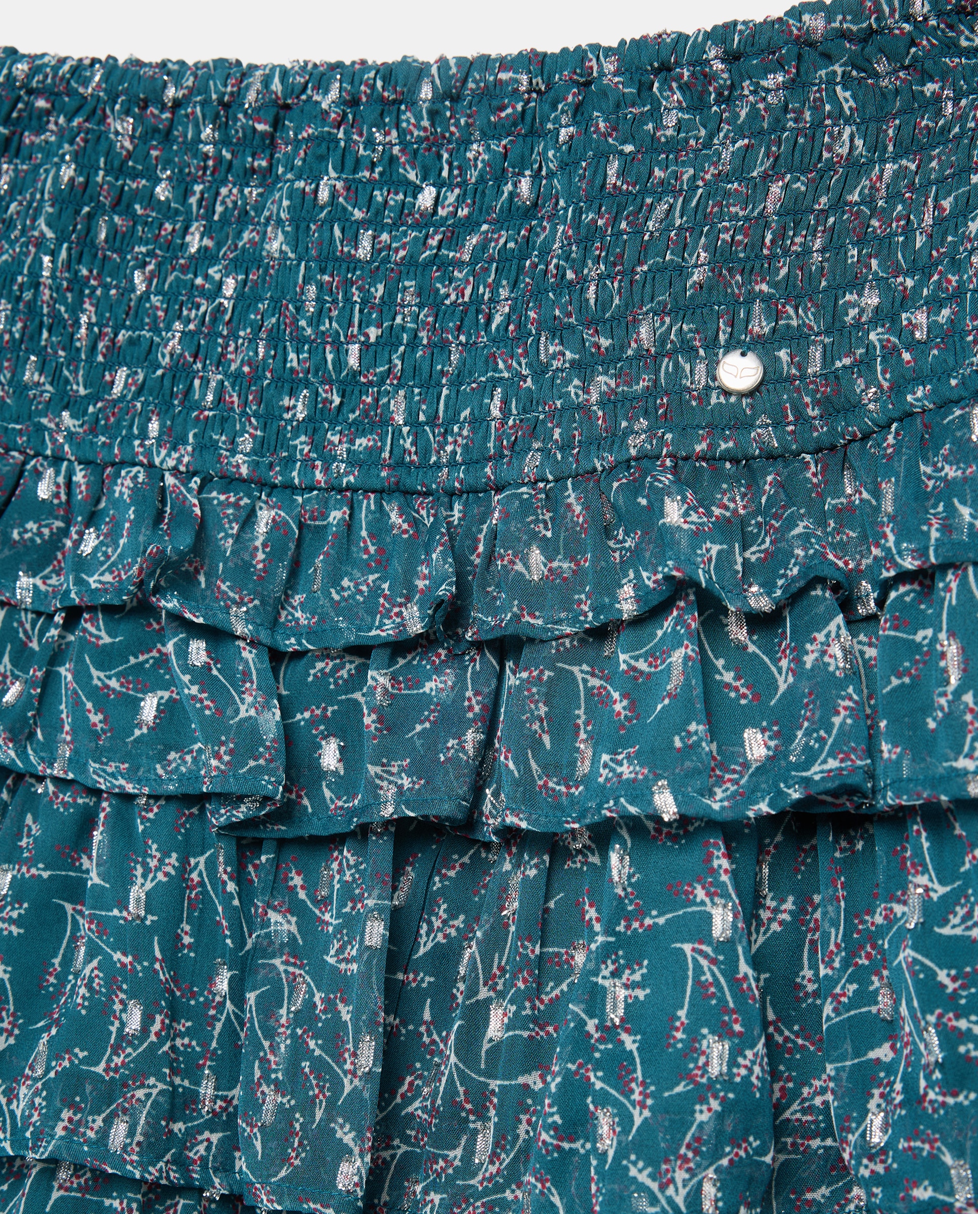 Saia com Elástico, Folhos e Estampado Verde Pato-5