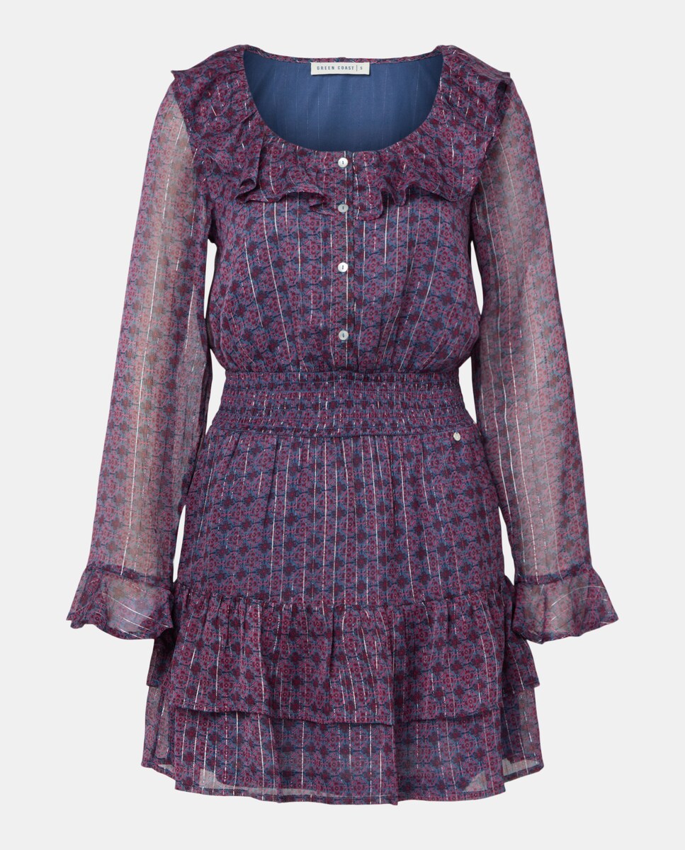 Vestido Curto com Gola com Folhos Ameixa-4