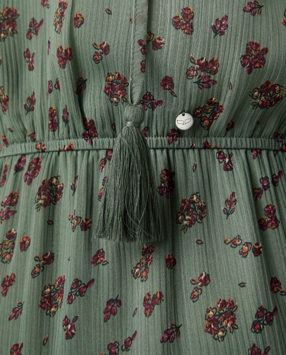 Vestido Romântico com Folhos 530 Verde Escuro-5