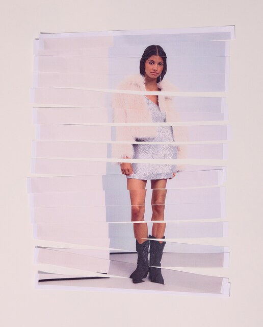 Imagem 0 de Vestido Assimétrico de Manga Comprida com Lantejoulas