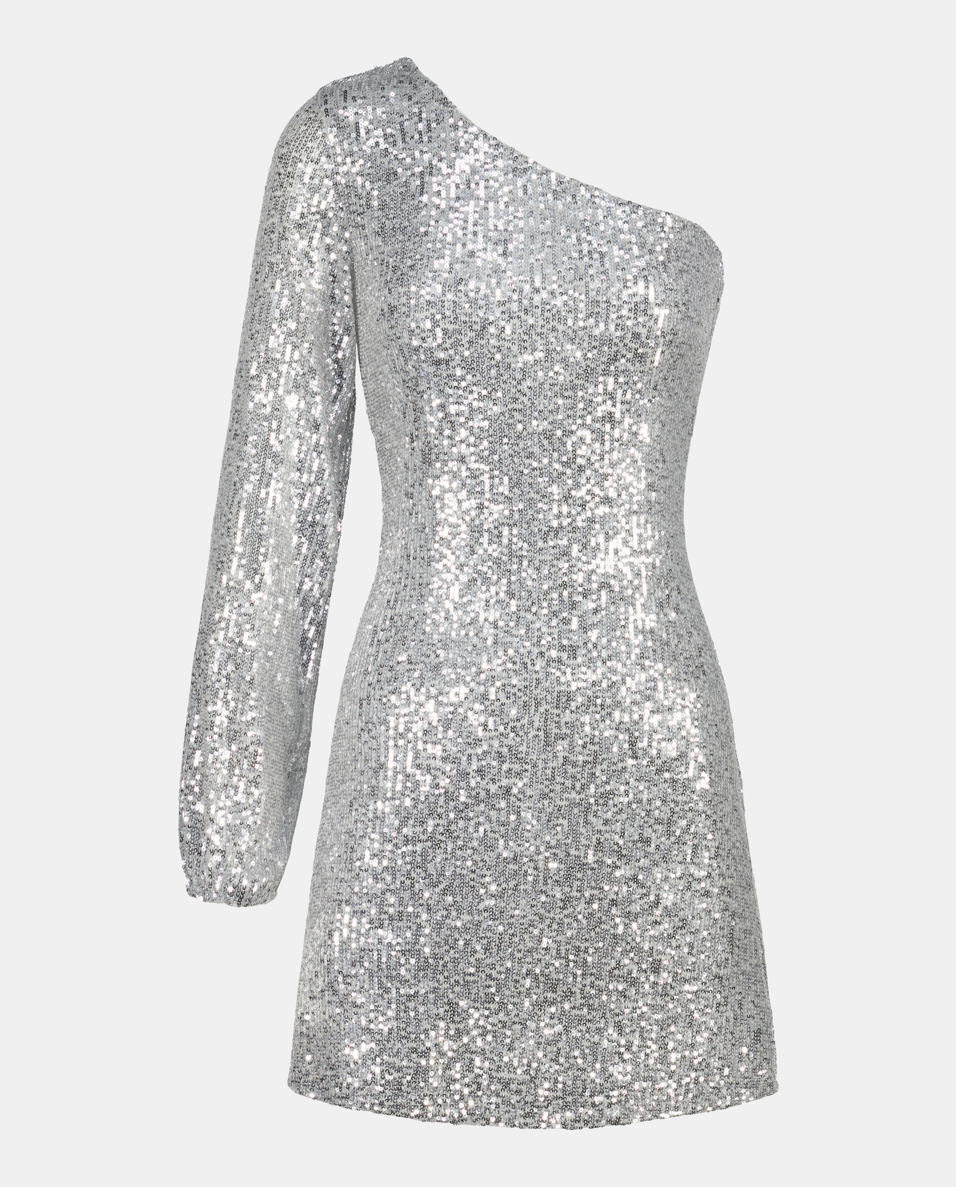 Vestido Liso com Manga Comprida Prata-5