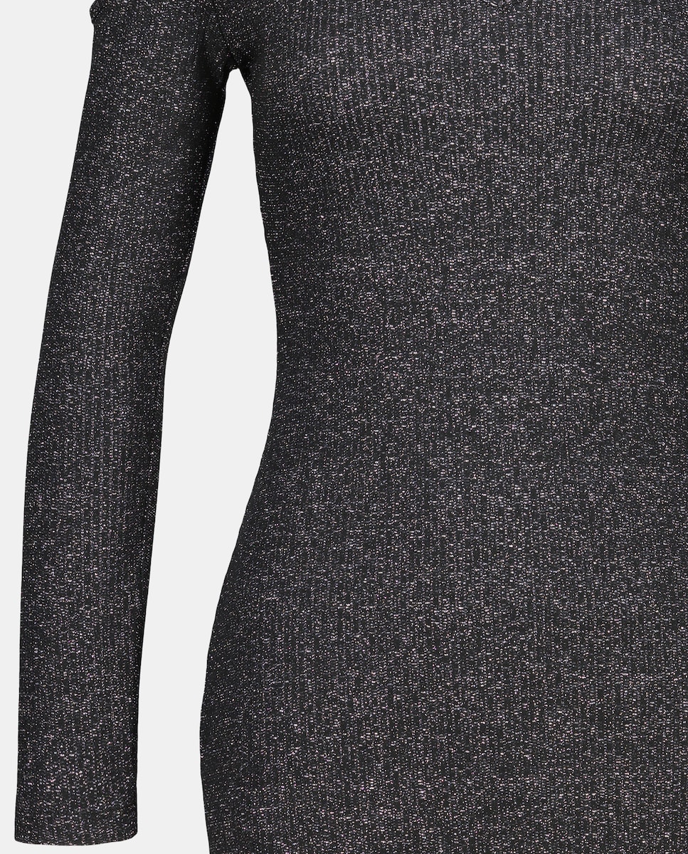 Vestido de Manga Comprida Cut Out Canelado Preto-5