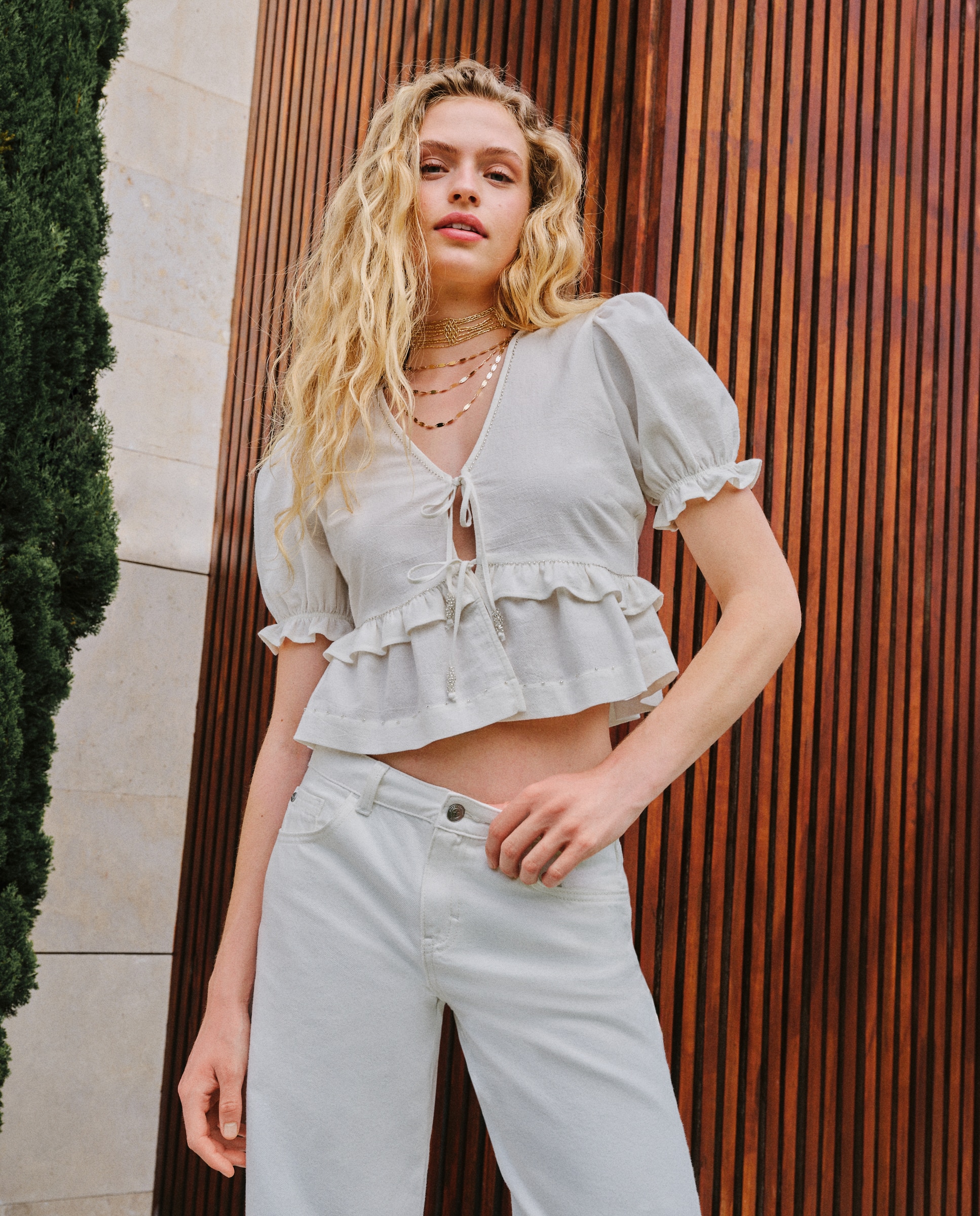 Imagen 0 de Blusa de mujer con manga abullonada Blanco roto