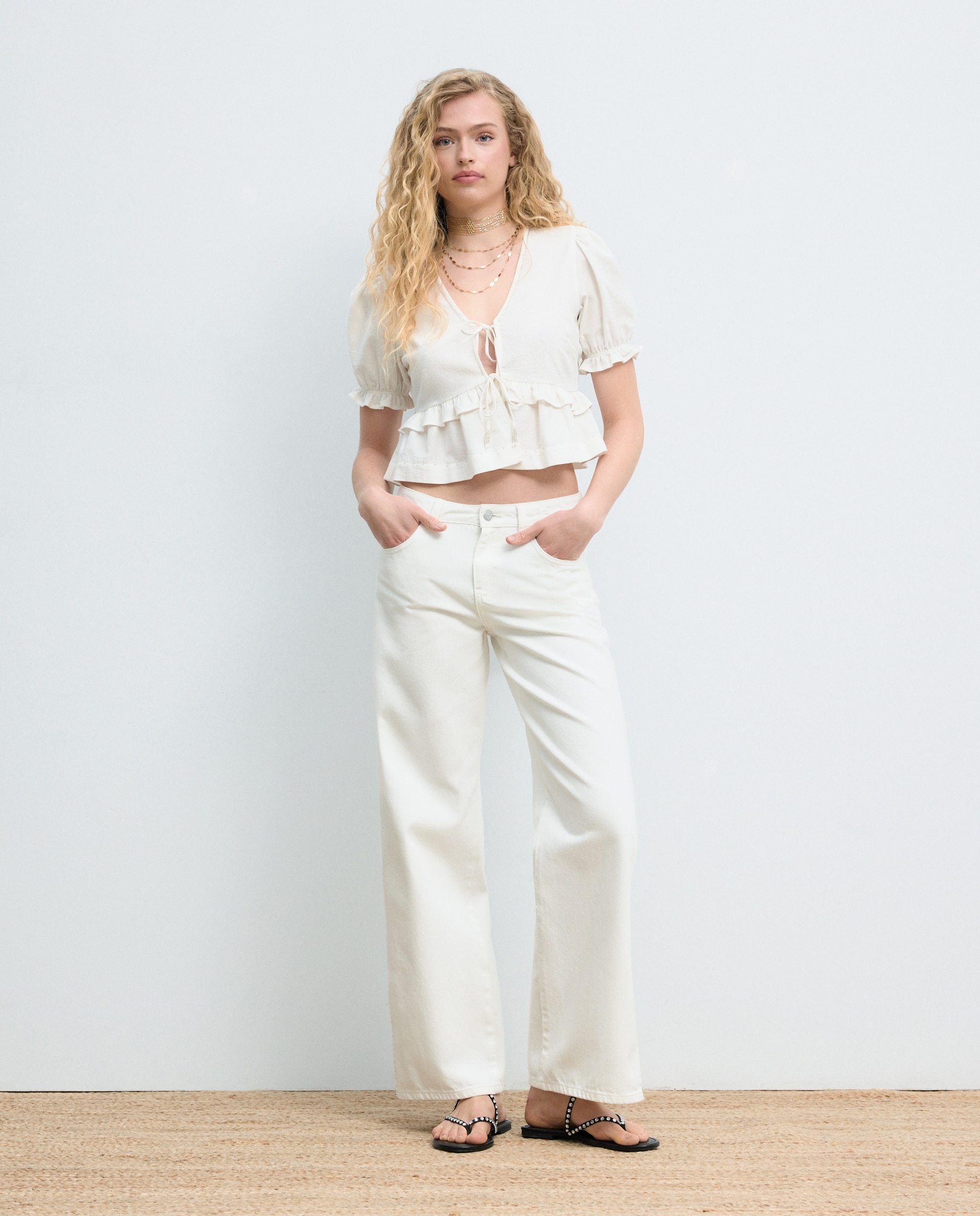 Blusa de mujer con manga abullonada - Green Coast - Blanco roto Blanco roto-2