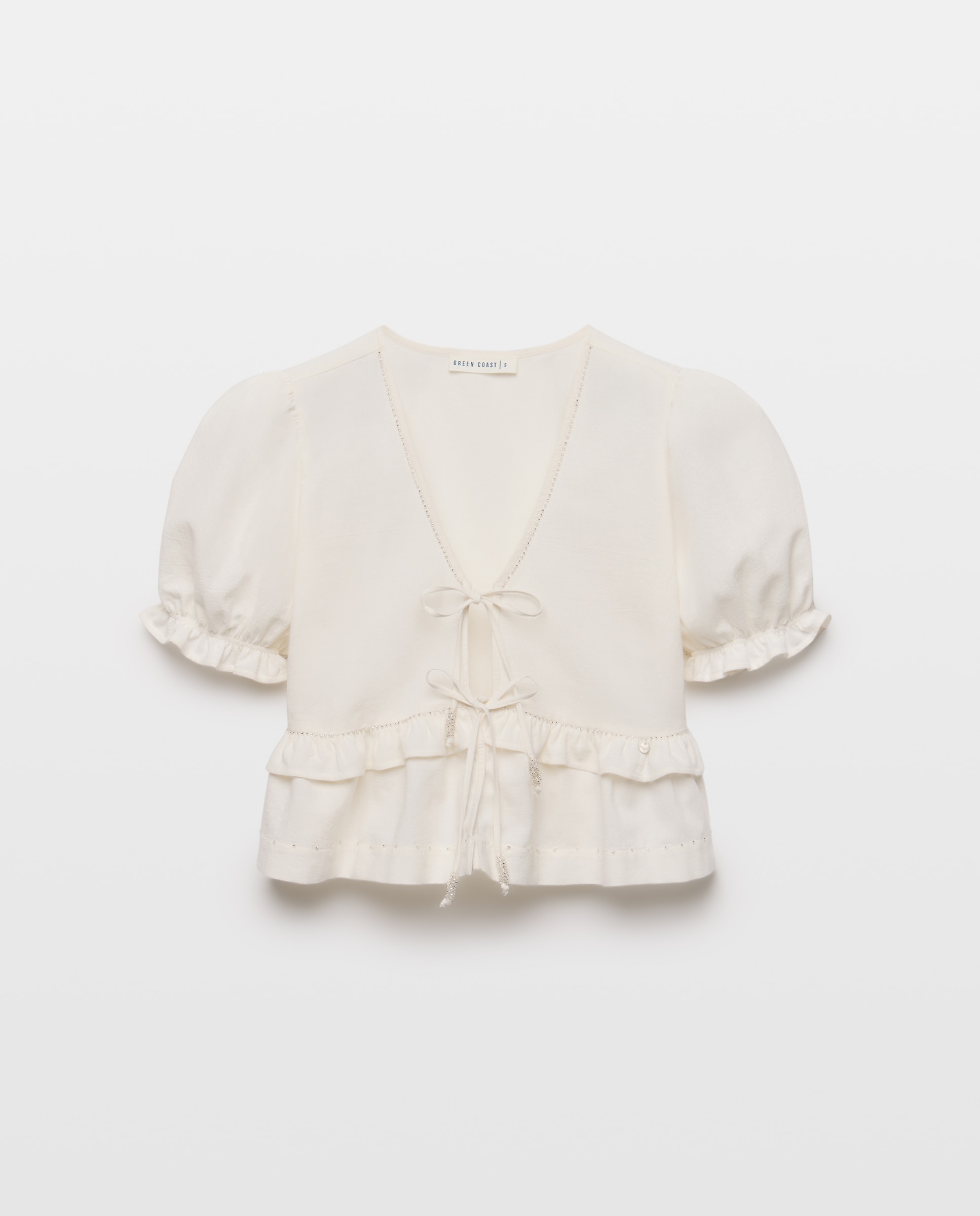 Blusa de mujer con manga abullonada - Green Coast - Blanco roto Blanco roto-4