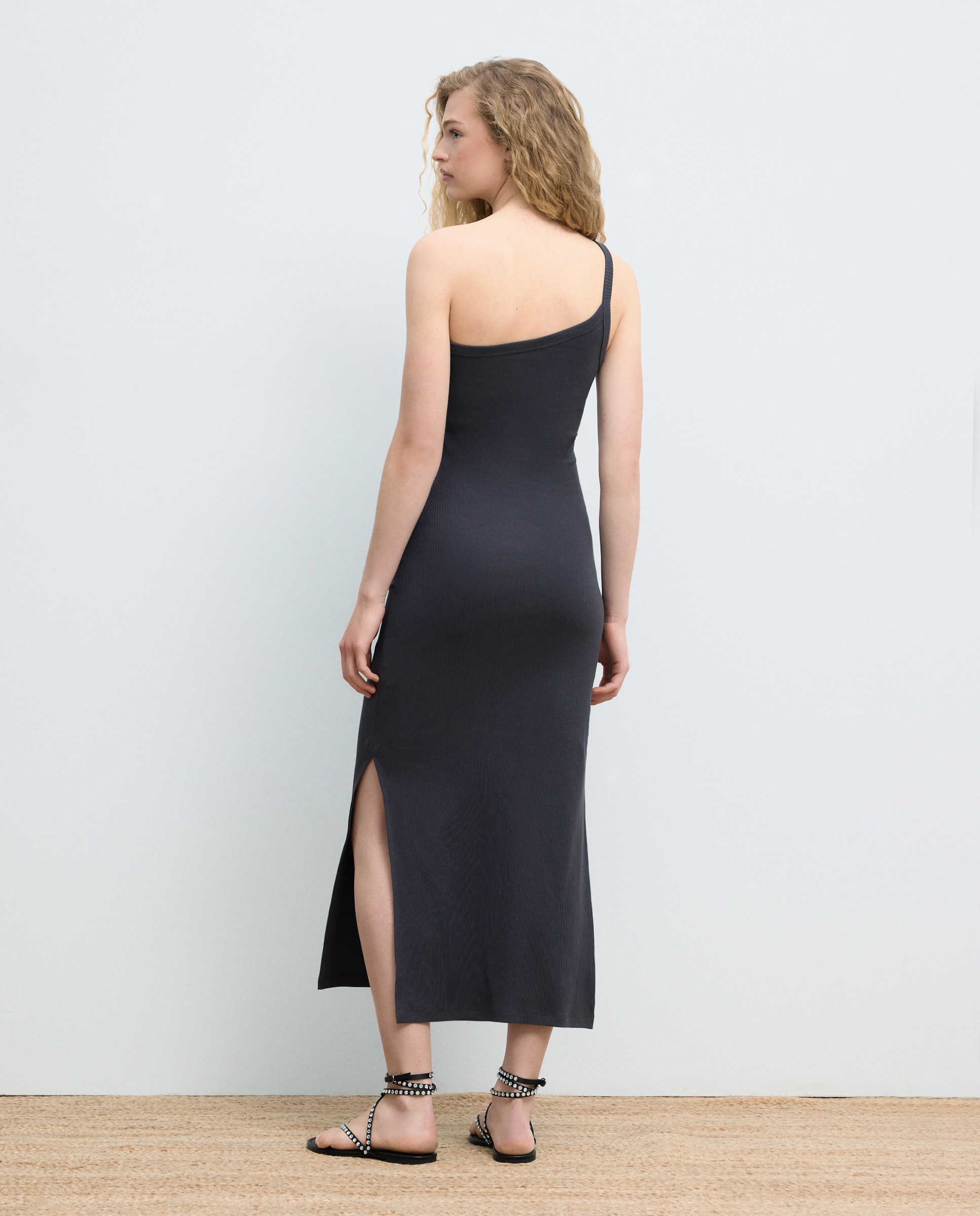 Vestido largo asimétrico con hebilla - Green Coast - 830 Antracita 830 Antracita-3