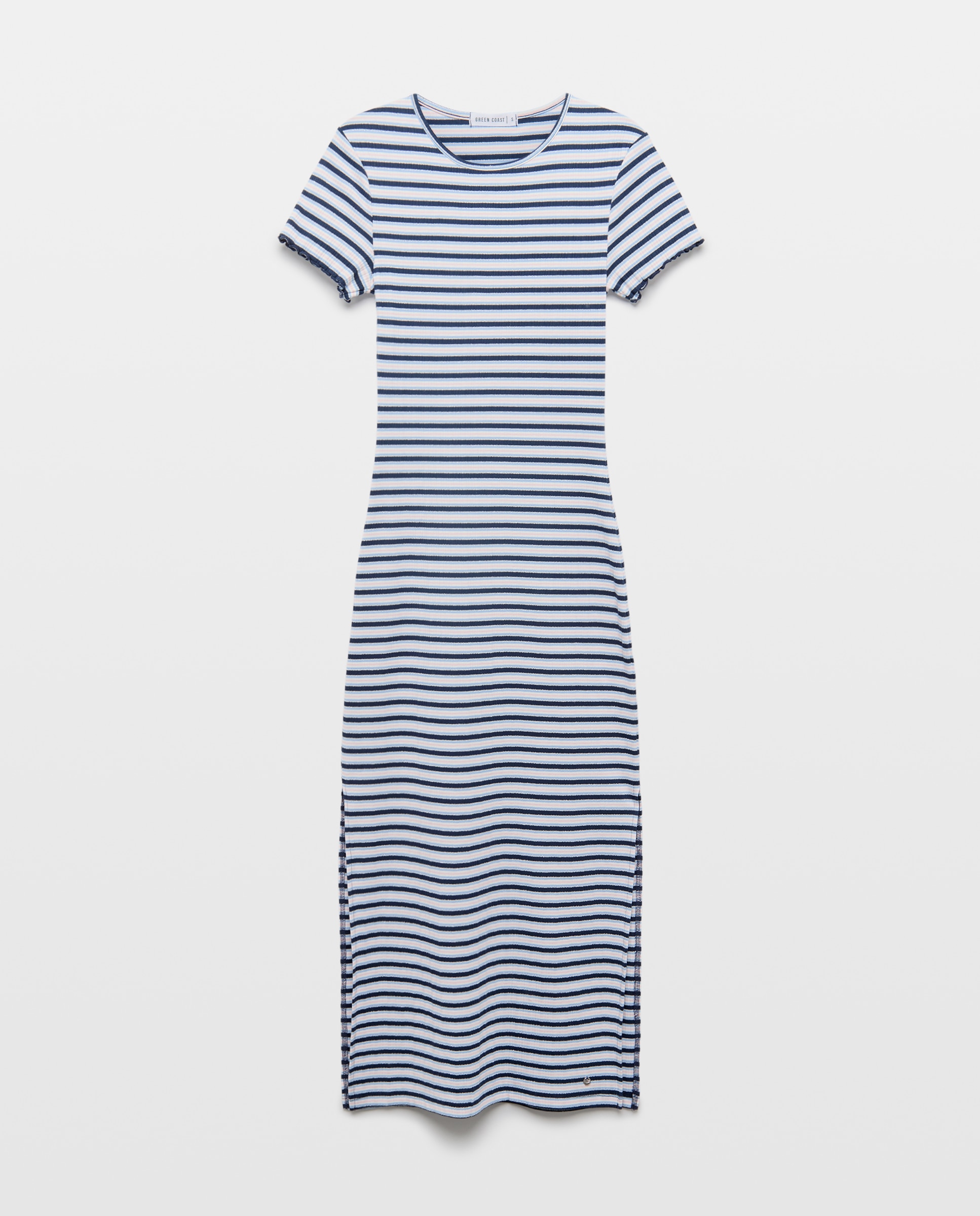 Vestido de Malha às Riscas de Fio Metalizado e Canelado Azul-marinho-4