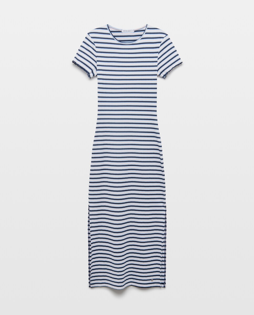 Imagen 0 de Vestido de punto con rayas lurex y canalé Azul marino