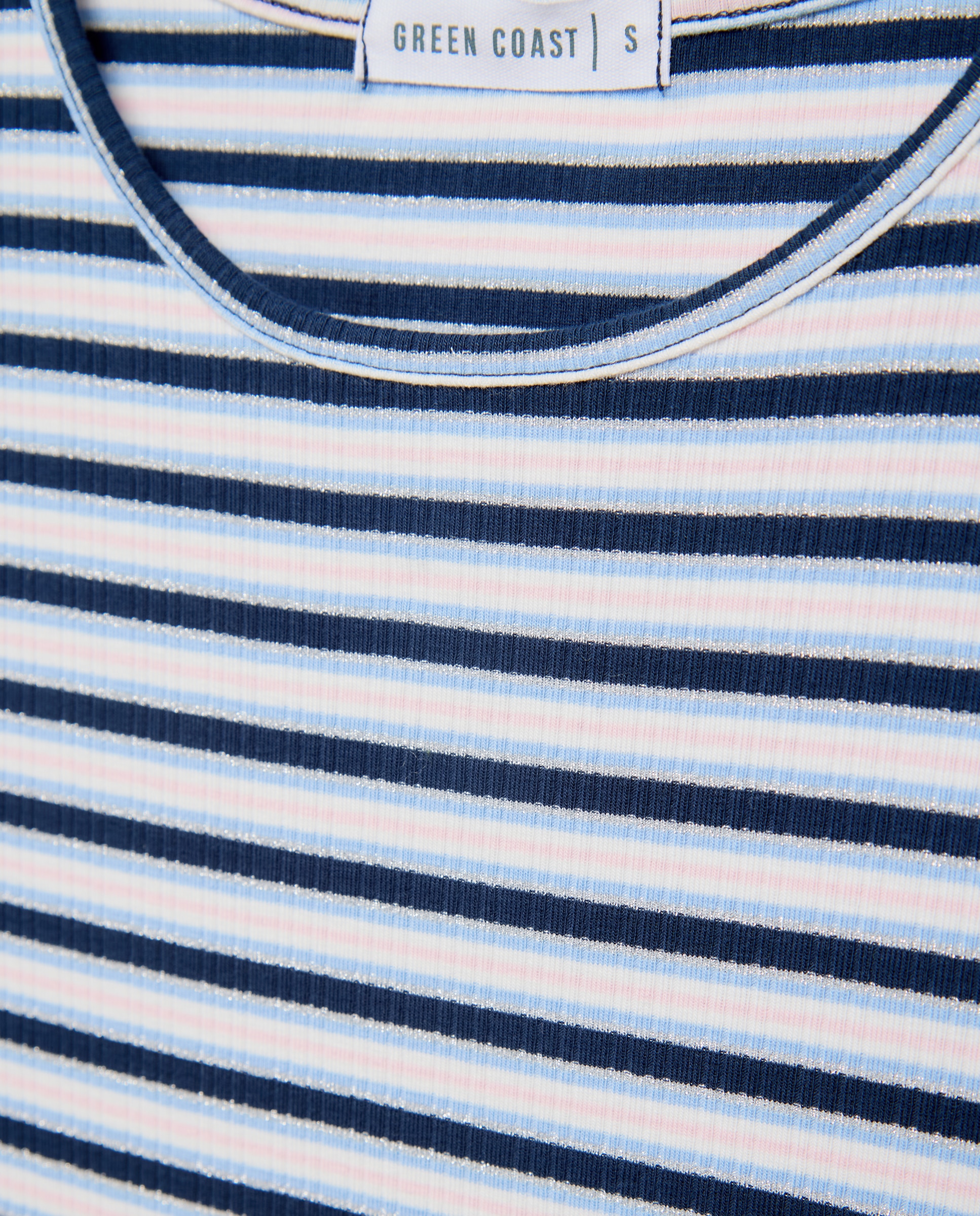 Vestido de Malha às Riscas de Fio Metalizado e Canelado Azul-marinho-5