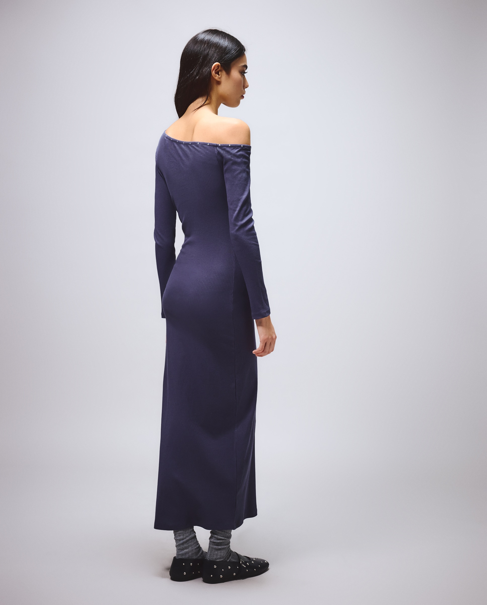Imagen 2 de Vestido asimétrico de punto y canalé - Green Coast - 830 Antracita 830 Antracita