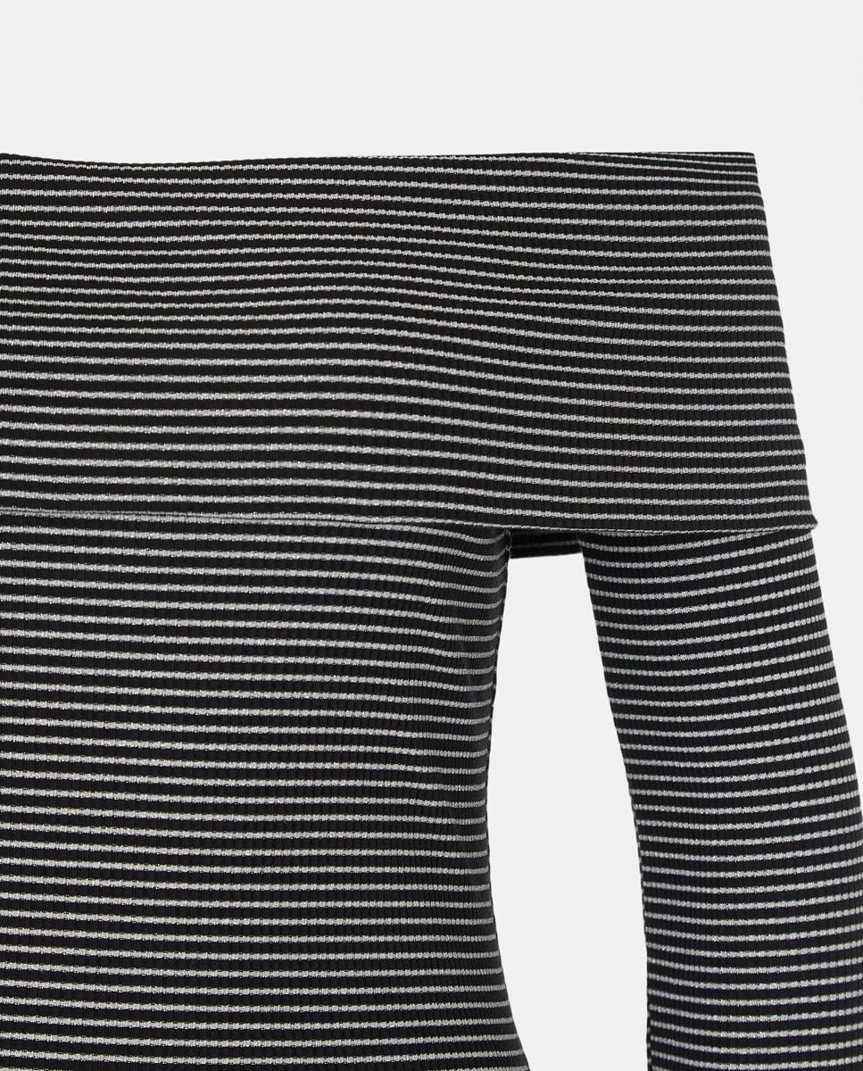 Vestido Comprido Canelado às Riscas de Fio Metalizado com Decote à Barco e Manga Comprida Preto-5