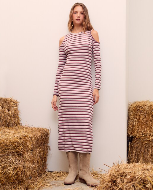 Imagem 0 de Vestido de Manga Comprida Cut Out às Riscas