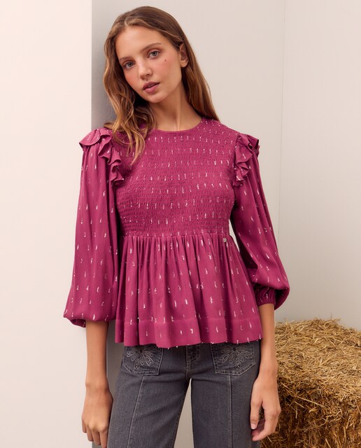 Imagem 0 de Blusa de Smock com Fio Metalizado e Manga Comprida