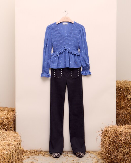 Imagem 0 de Blusa de Manga Comprida e Decote em Bico Smock